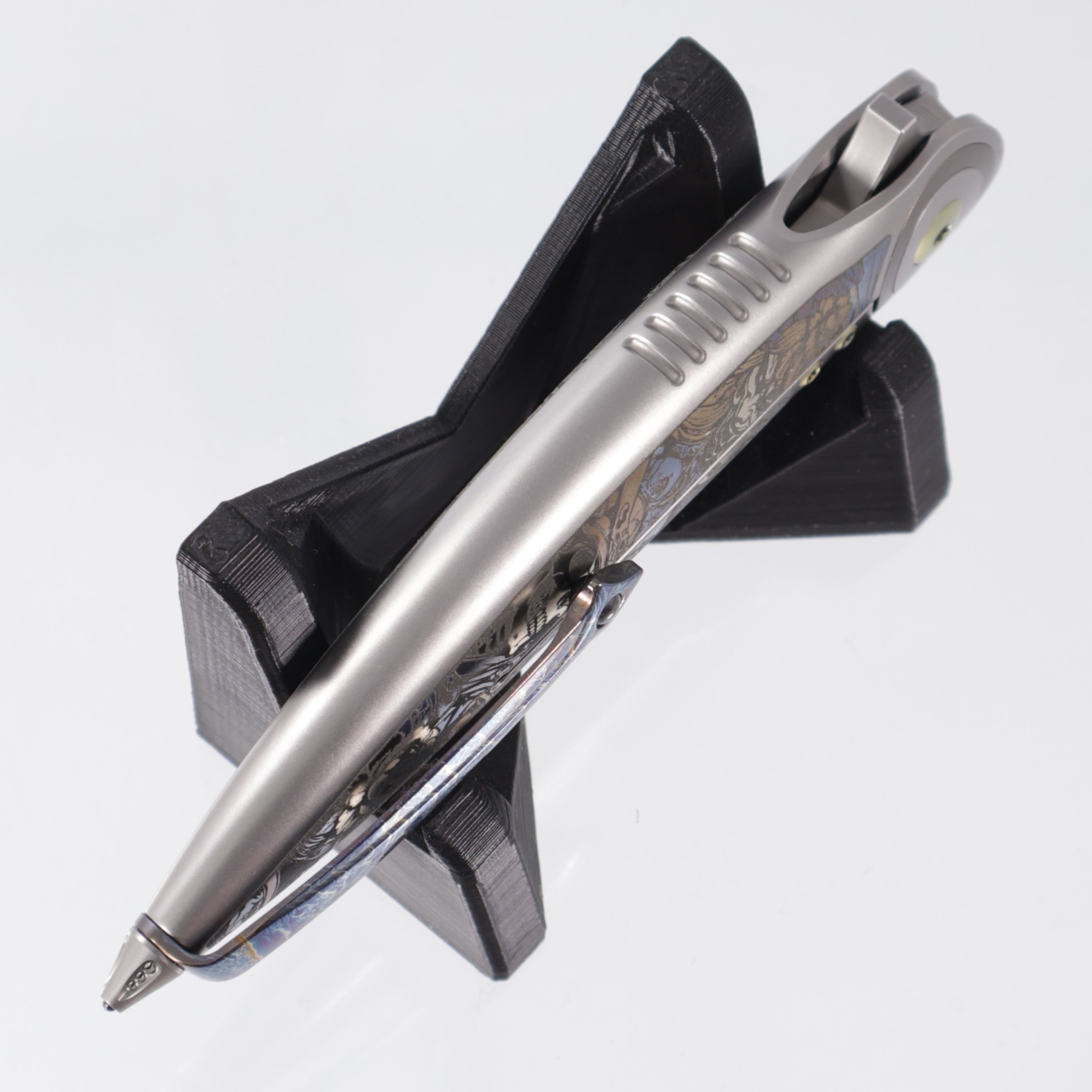 Rike Viper 2 Integral One Off - Laser Engraved Titanium Chassis w/ Lightning Strike Clip - Dual Hollow Grind M398