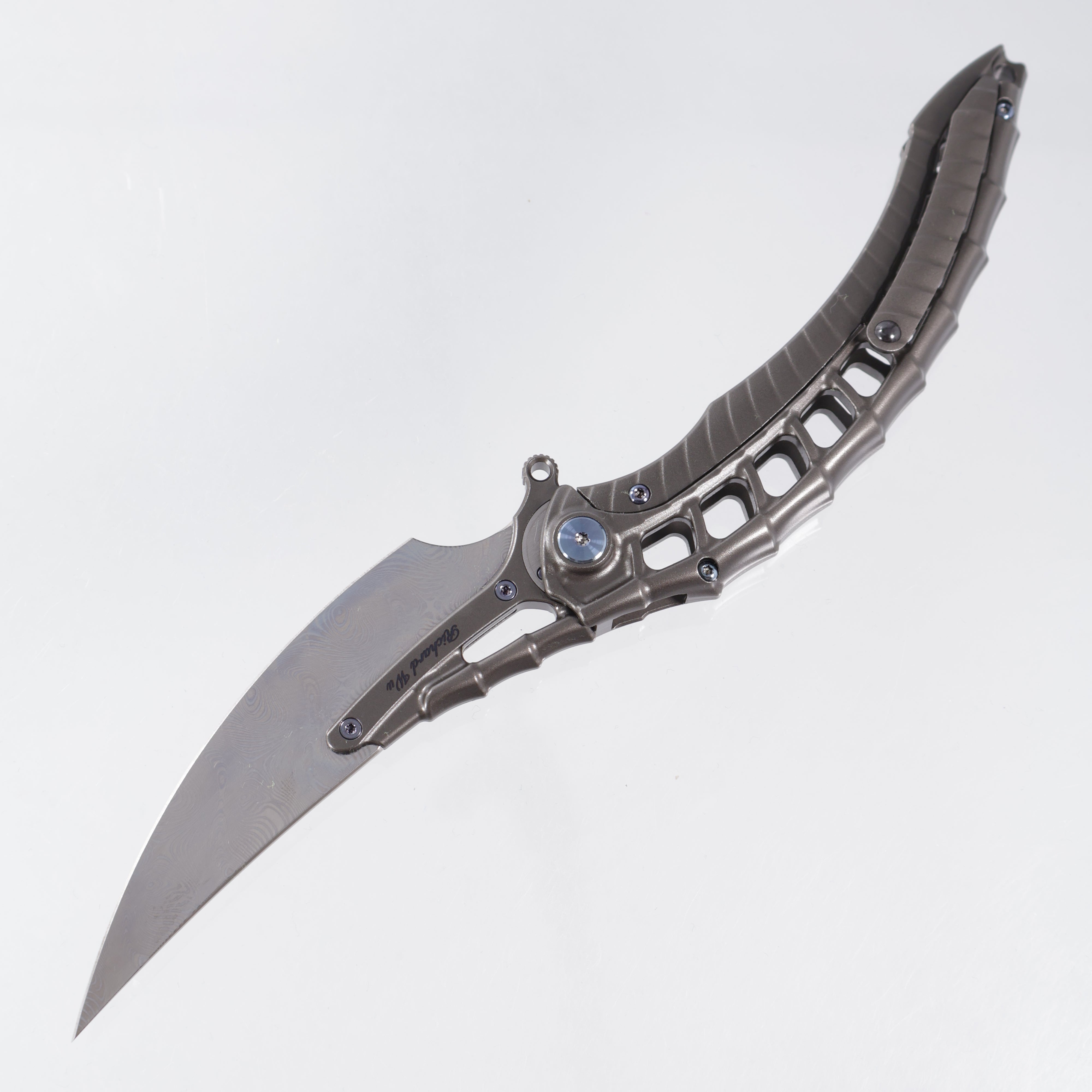 Rike Alien 4 + Pen Tool - Gray Titanium w/ Blue Hardware - Damasteel - RK-12261-1