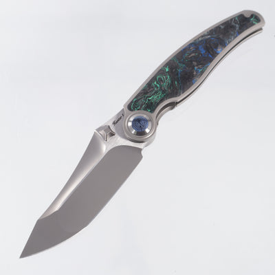 Rike Hunter 1 - Plain Titanium w/ Blue Green Carbon Fiber - Pearlescent S90V - P/BGCF