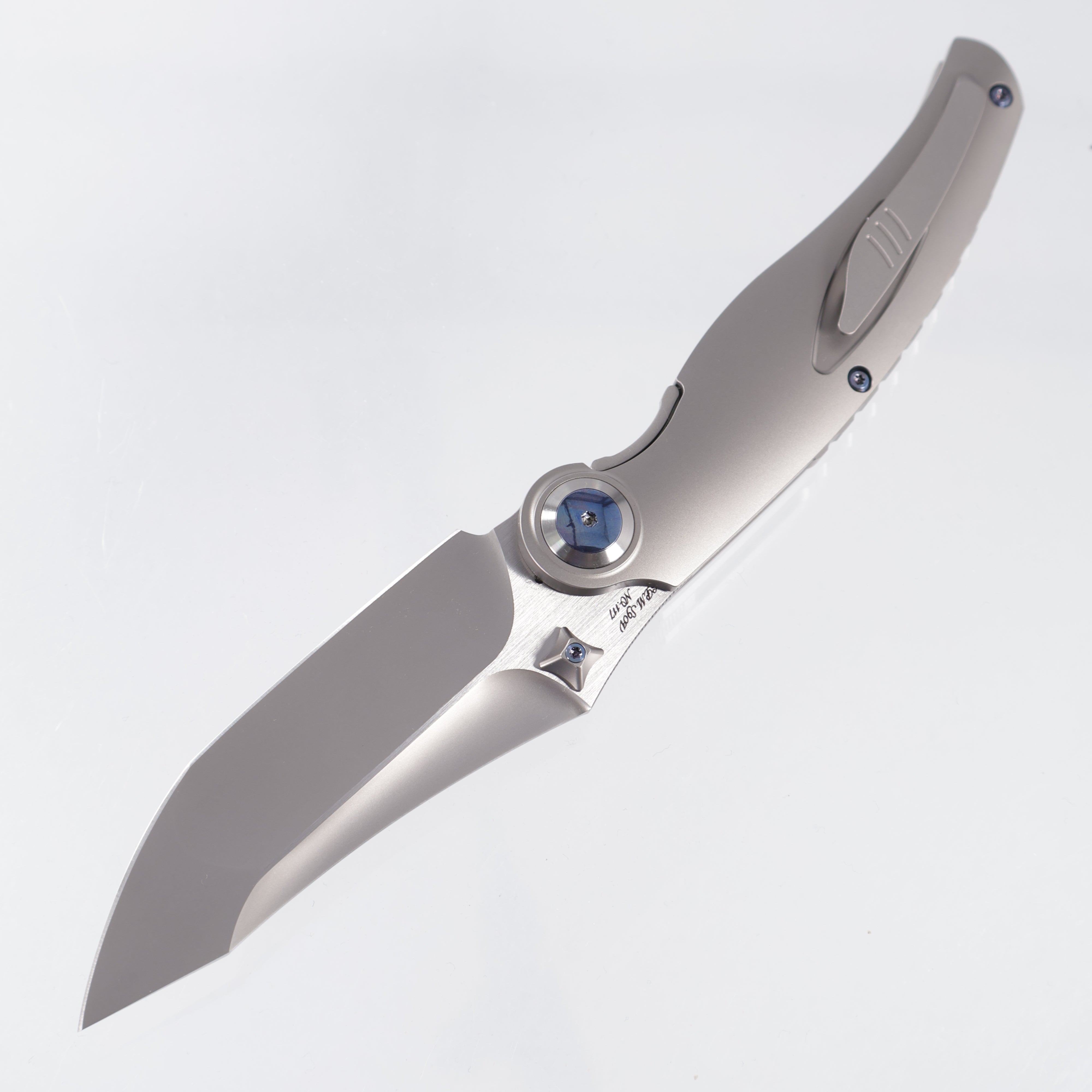 Rike Hunter 1 - Plain Titanium w/ Blue Green Carbon Fiber - Pearlescent S90V - P/BGCF