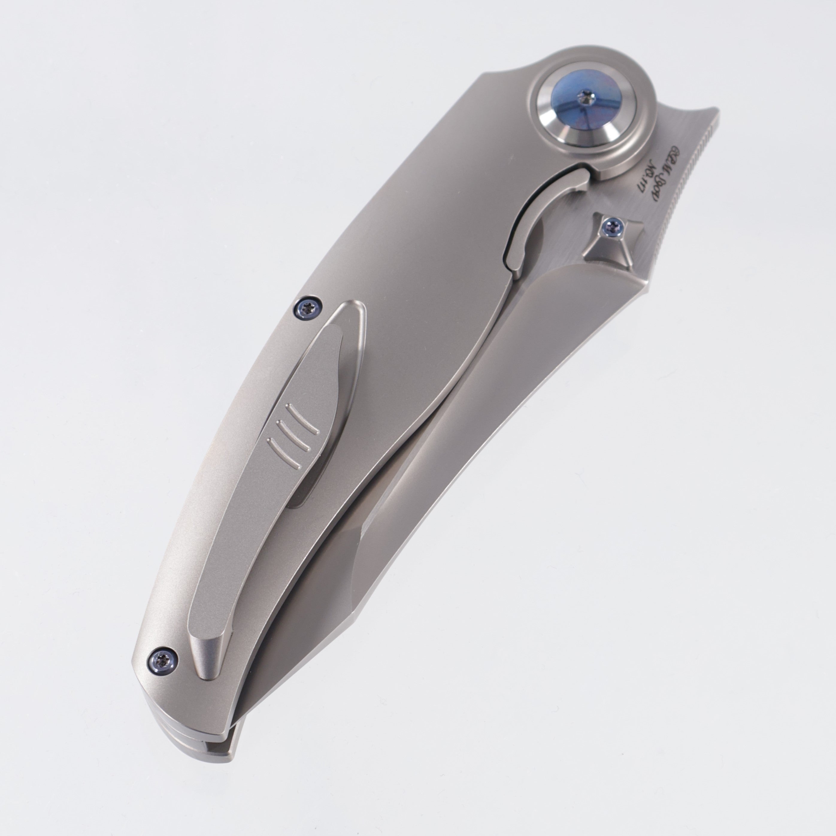 Rike Hunter 1 - Plain Titanium w/ Blue Green Carbon Fiber - Pearlescent S90V - P/BGCF