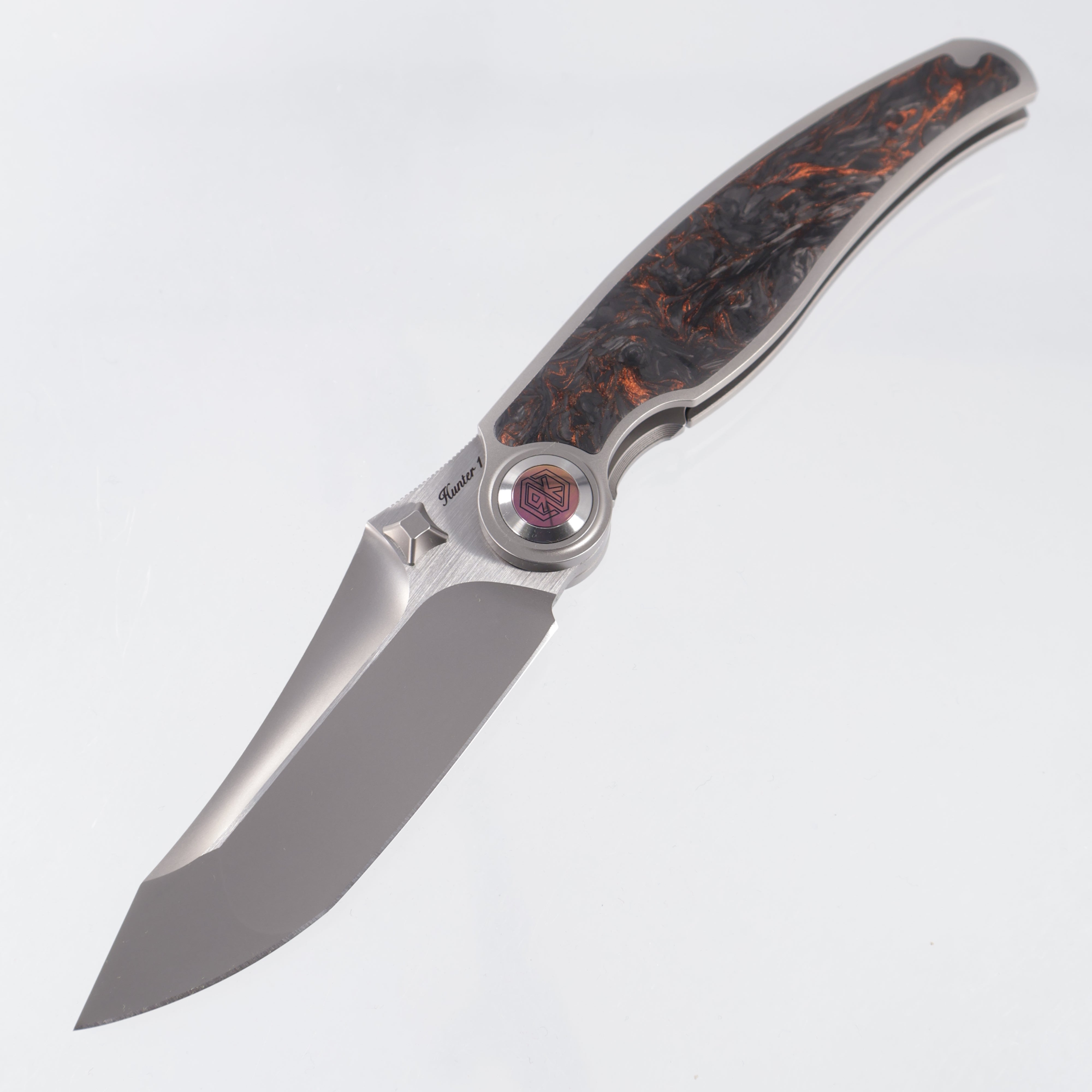 Rike Hunter 1 - Plain Titanium w/ Orange Carbon Fiber - Pearlescent S90V - P/OCF