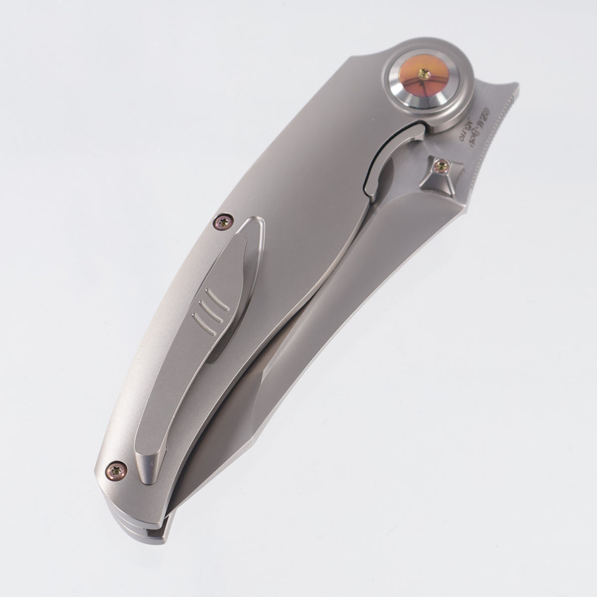 Rike Hunter 1 - Plain Titanium w/ Orange Carbon Fiber - Pearlescent S90V - P/OCF