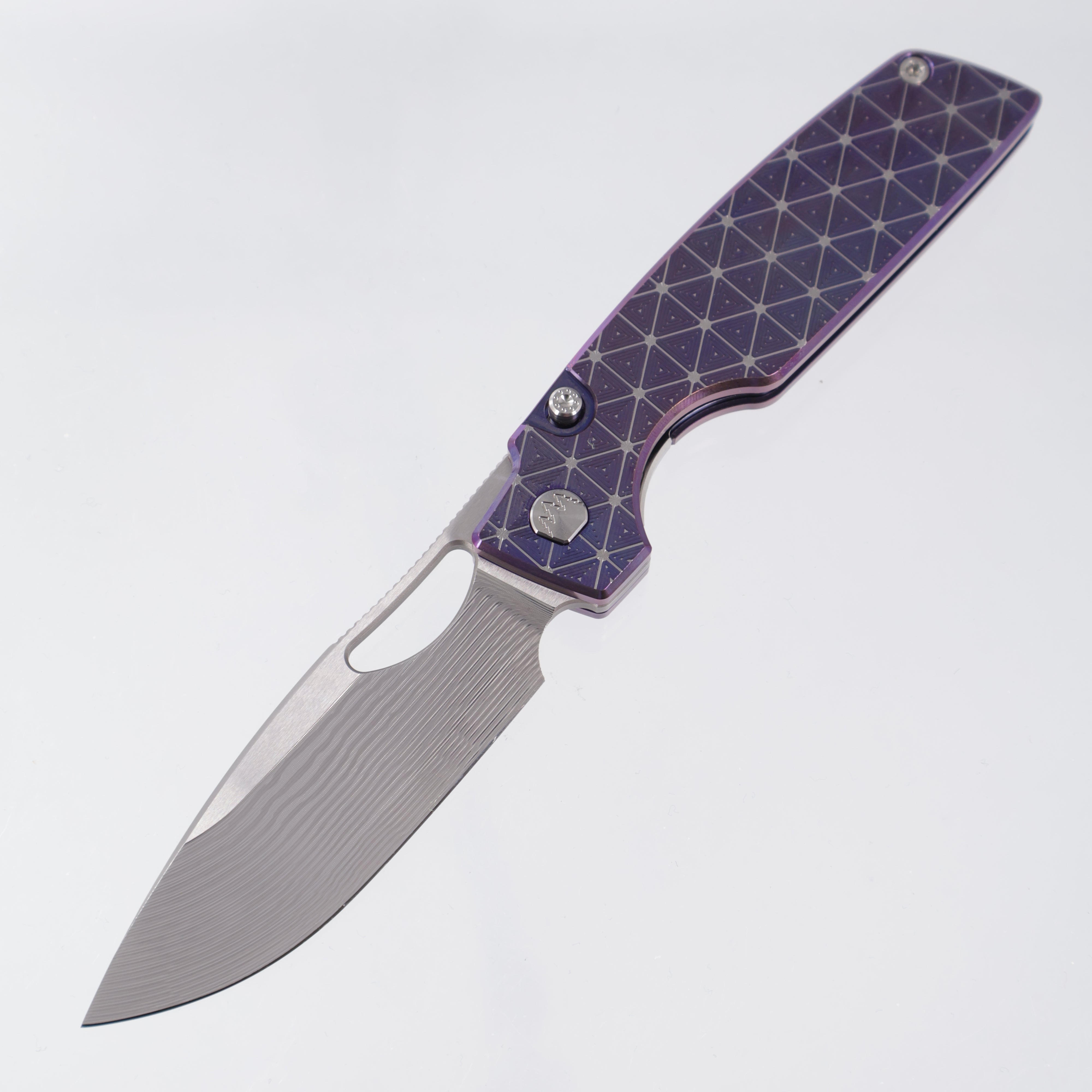 Rob Johnsons Cedar Mini #110 - Triangles Texture Ti w/ Blurple Ano - Drakkar Damasteel