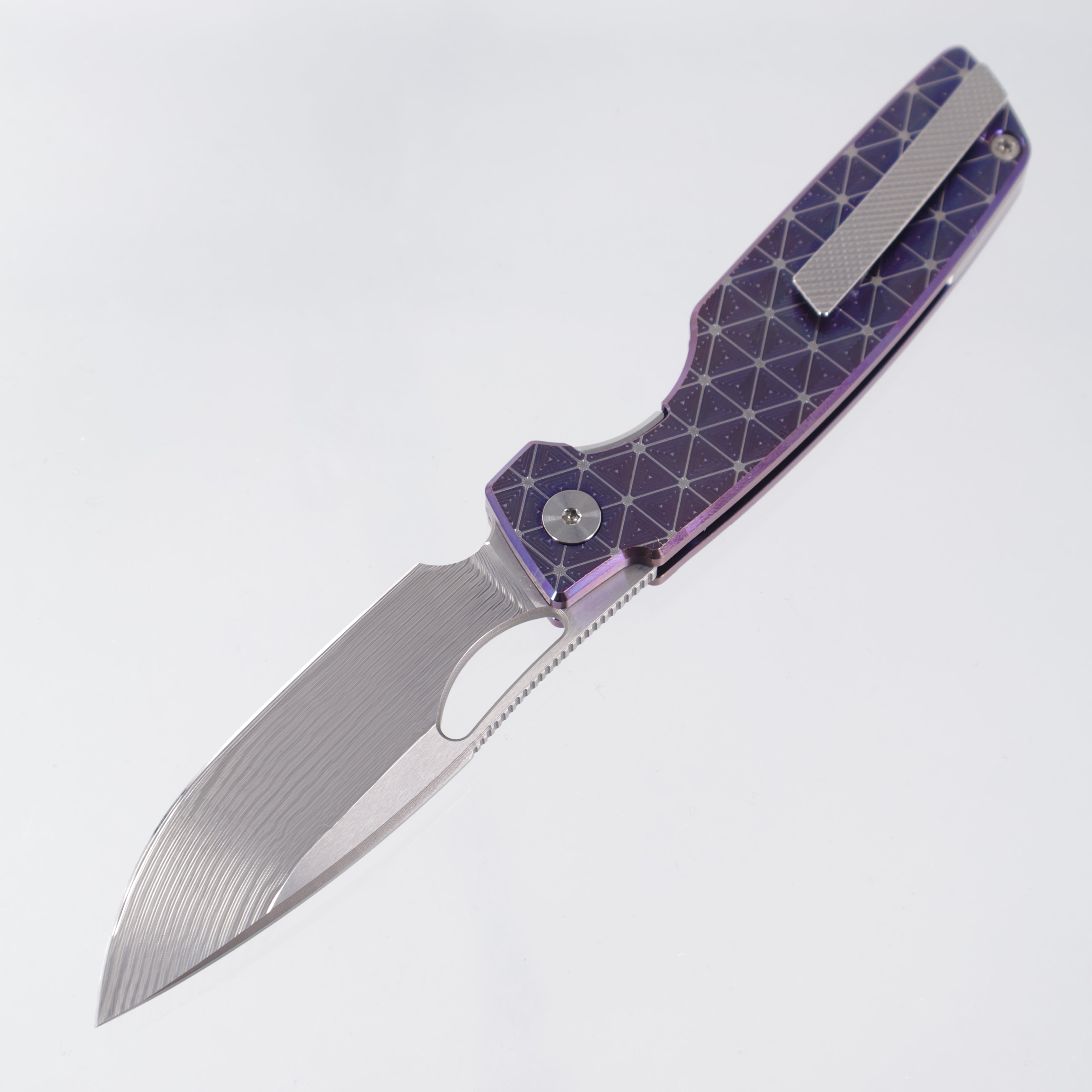 Rob Johnsons Cedar Mini #110 - Triangles Texture Ti w/ Blurple Ano - Drakkar Damasteel