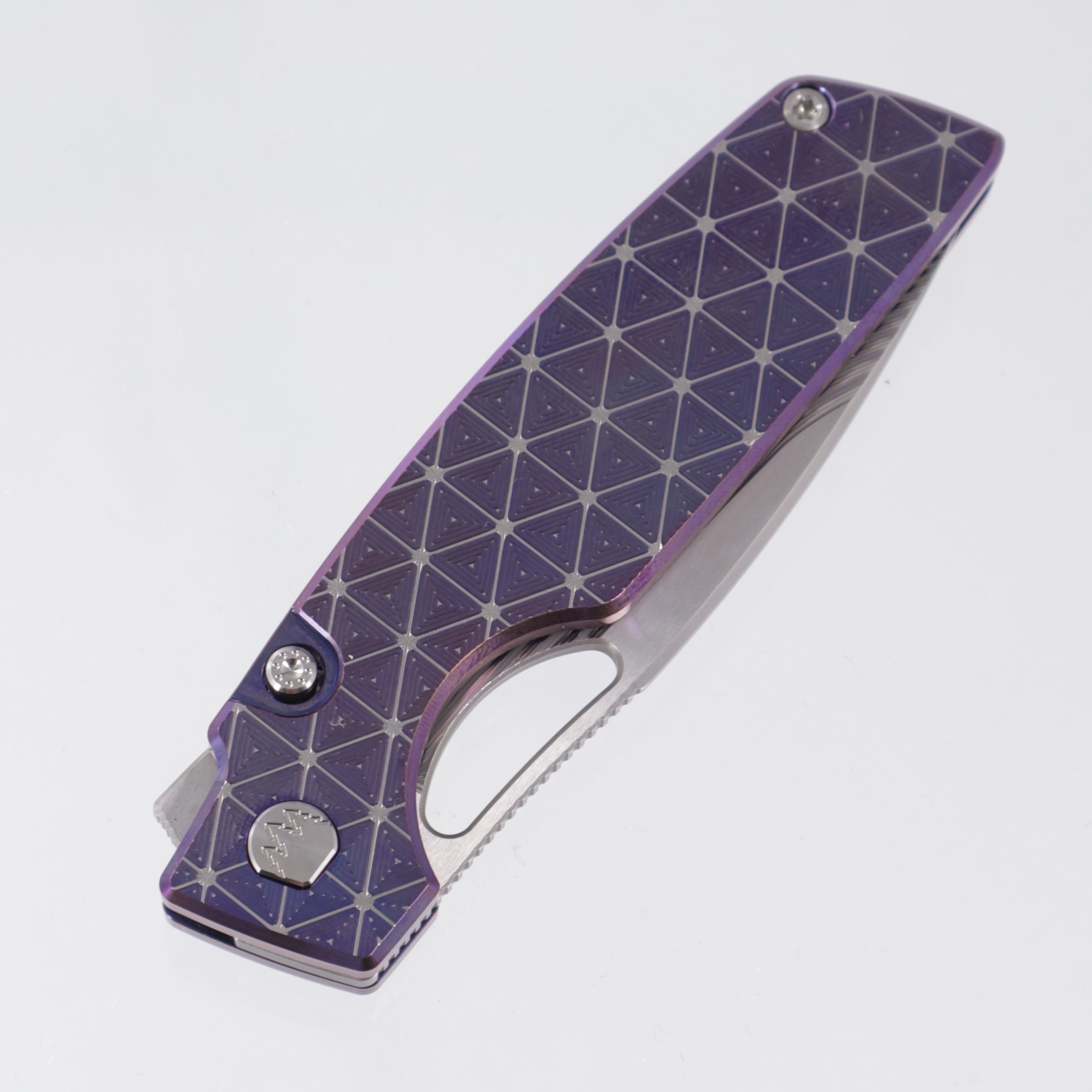 Rob Johnsons Cedar Mini #110 - Triangles Texture Ti w/ Blurple Ano - Drakkar Damasteel