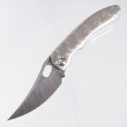 Sean O'Connell Mini P - Chevron Hex Pattern Titanium w/ Blue Ti Clip & Hardware - Damascus