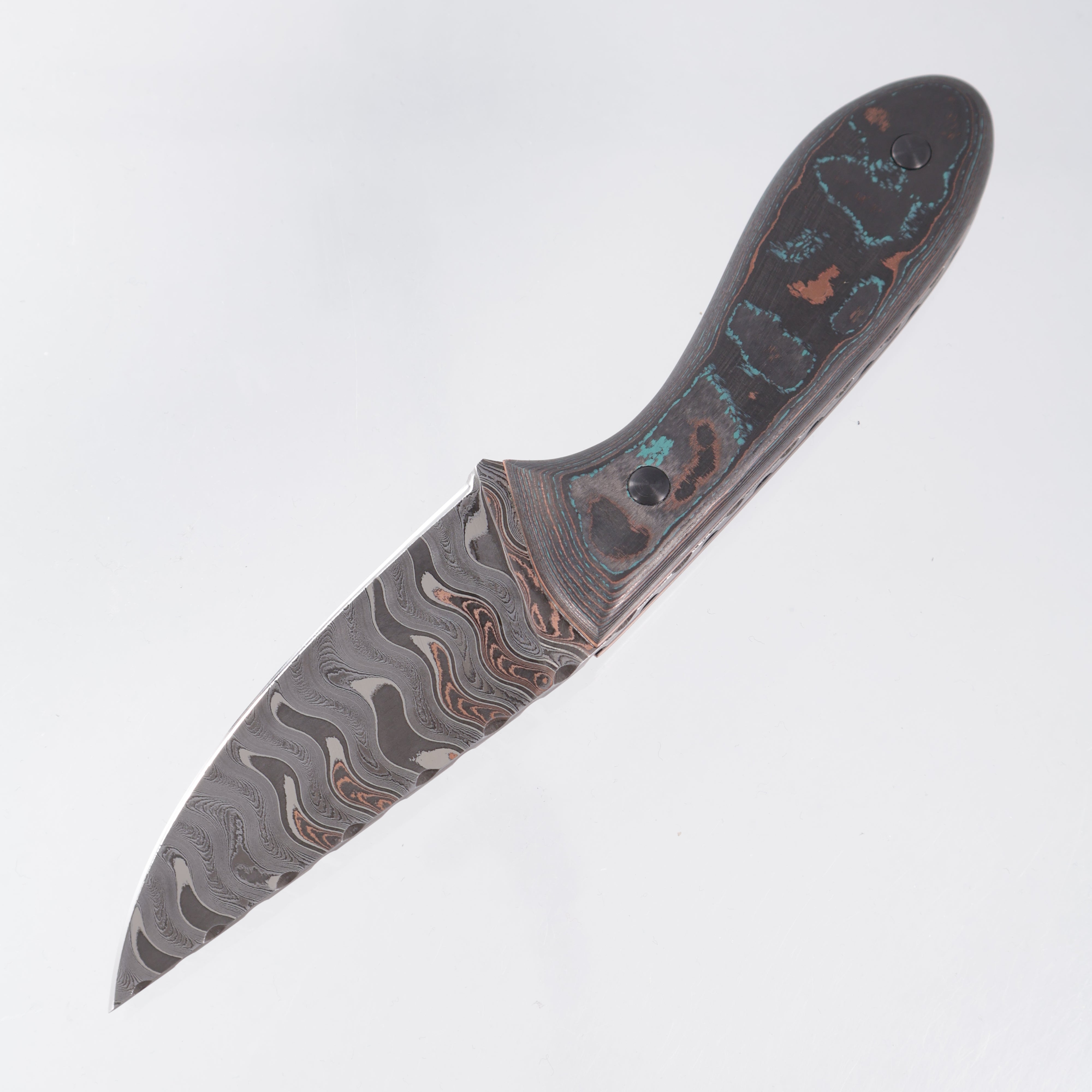 Sinan Blades 395 "West Coast" - Shipwreck Camo Carbon w/ Copper Liners & Zirconium Pins - Vegas Forge Reptilian Copper SanMai