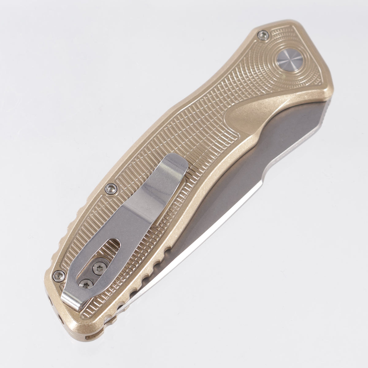 Pro-Tech Spartan Pallas Auto - AlBronze Handle w/ Radar Texture & Mosaic Pin Button - Stonewash Magnacut - 2026 Pallas Custom 003