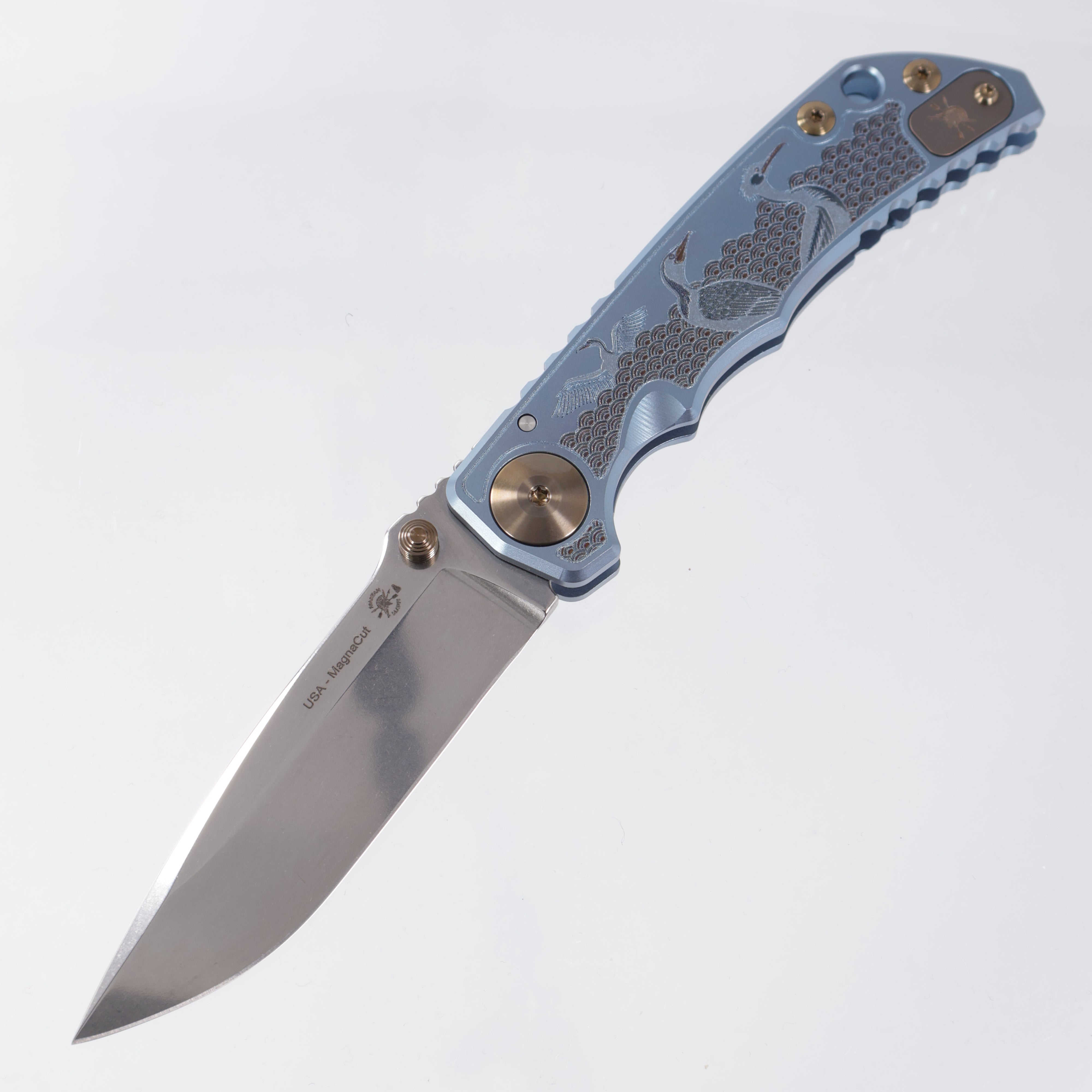 Spartan Blades Spartan-Harsey Folder - Sea Raven Edition - Blue Ano w/ Bronze Ano Hardware - Stonewash Magnacut