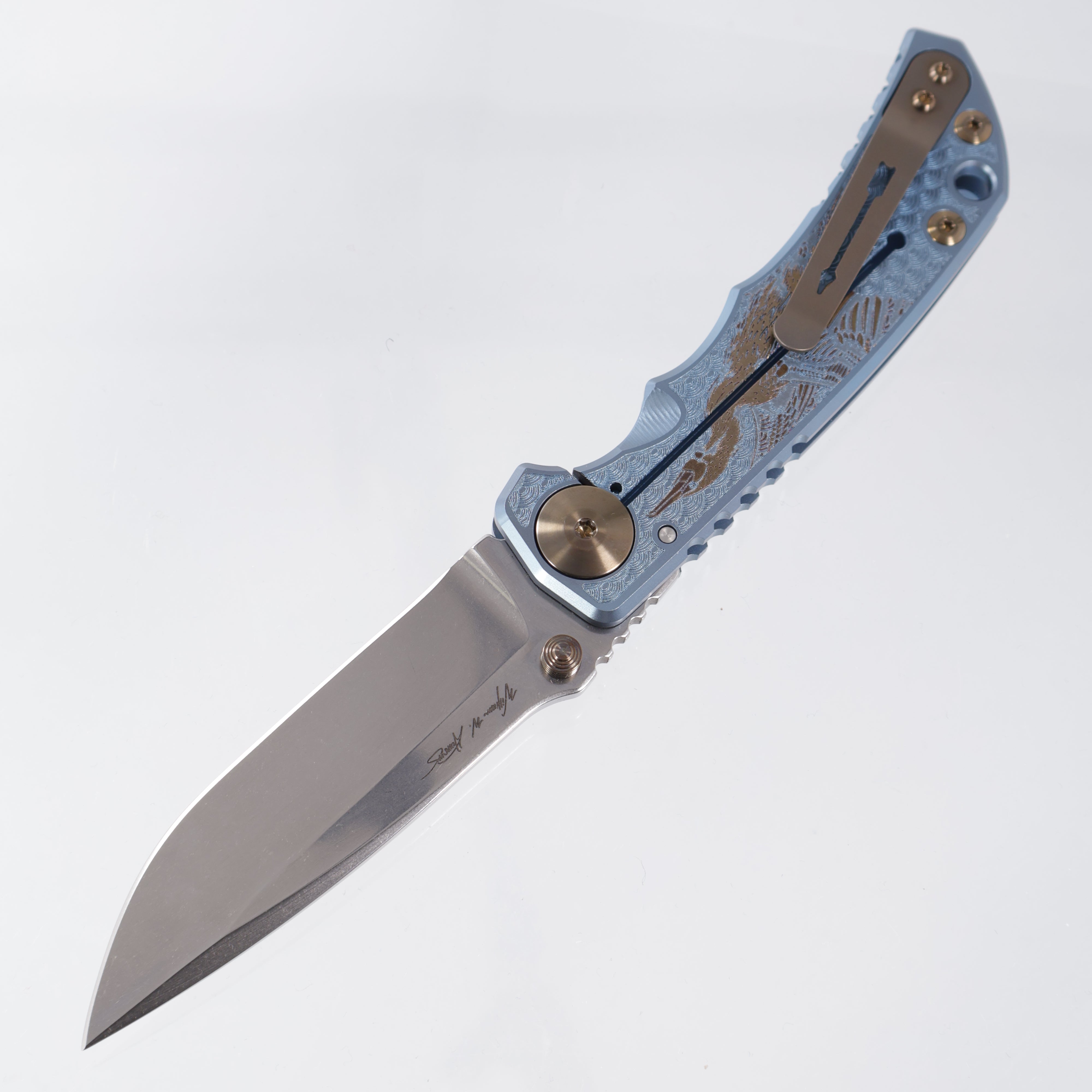 Spartan Blades Spartan-Harsey Folder - Sea Raven Edition - Blue Ano w/ Bronze Ano Hardware - Stonewash Magnacut