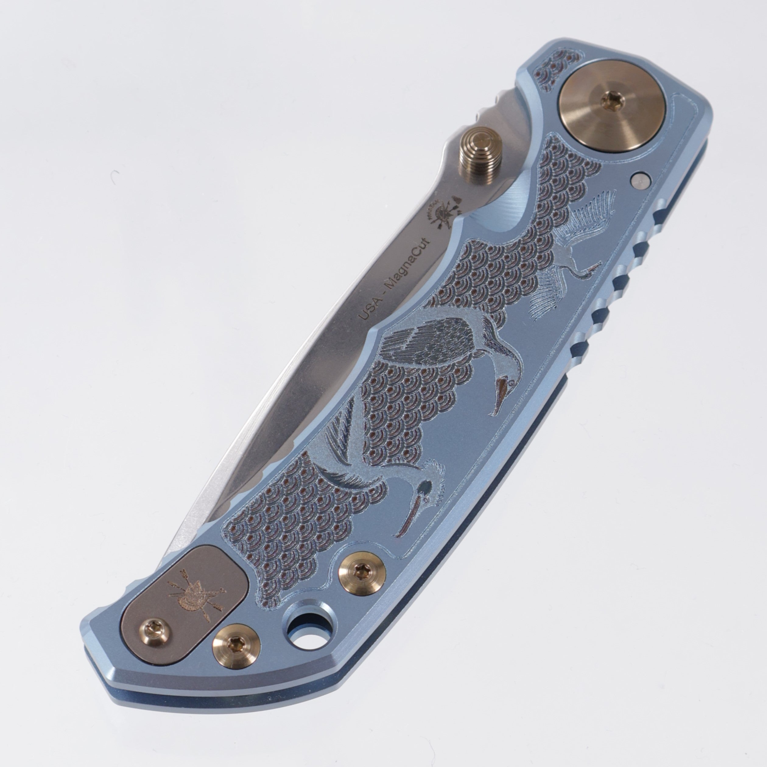 Spartan Blades Spartan-Harsey Folder - Sea Raven Edition - Blue Ano w/ Bronze Ano Hardware - Stonewash Magnacut