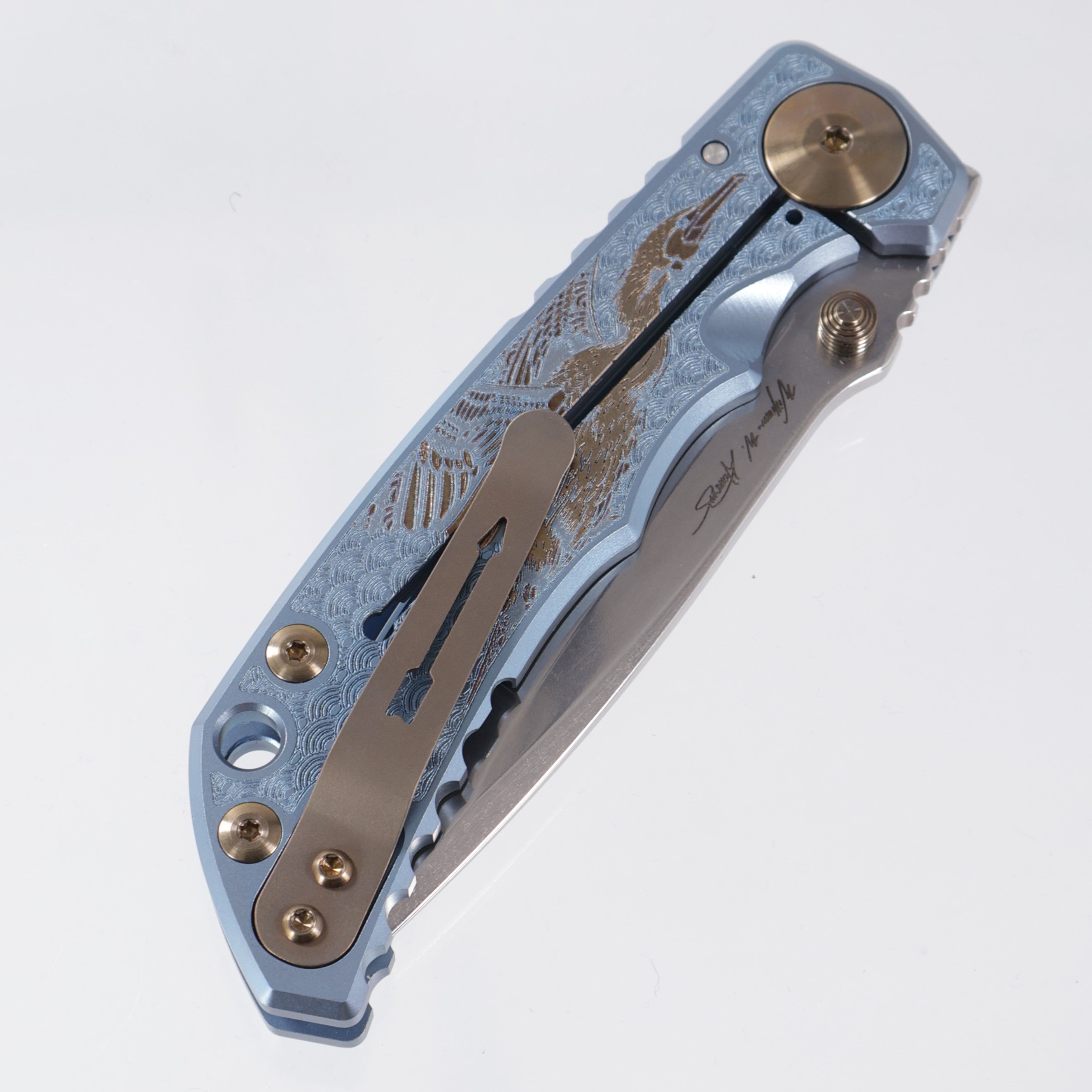 Spartan Blades Spartan-Harsey Folder - Sea Raven Edition - Blue Ano w/ Bronze Ano Hardware - Stonewash Magnacut