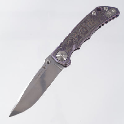 Spartan Blades Spartan-Harsey Folder - Flourishes Edition - Purple Ano w/ Silver Hardware - Stonewash Magnacut