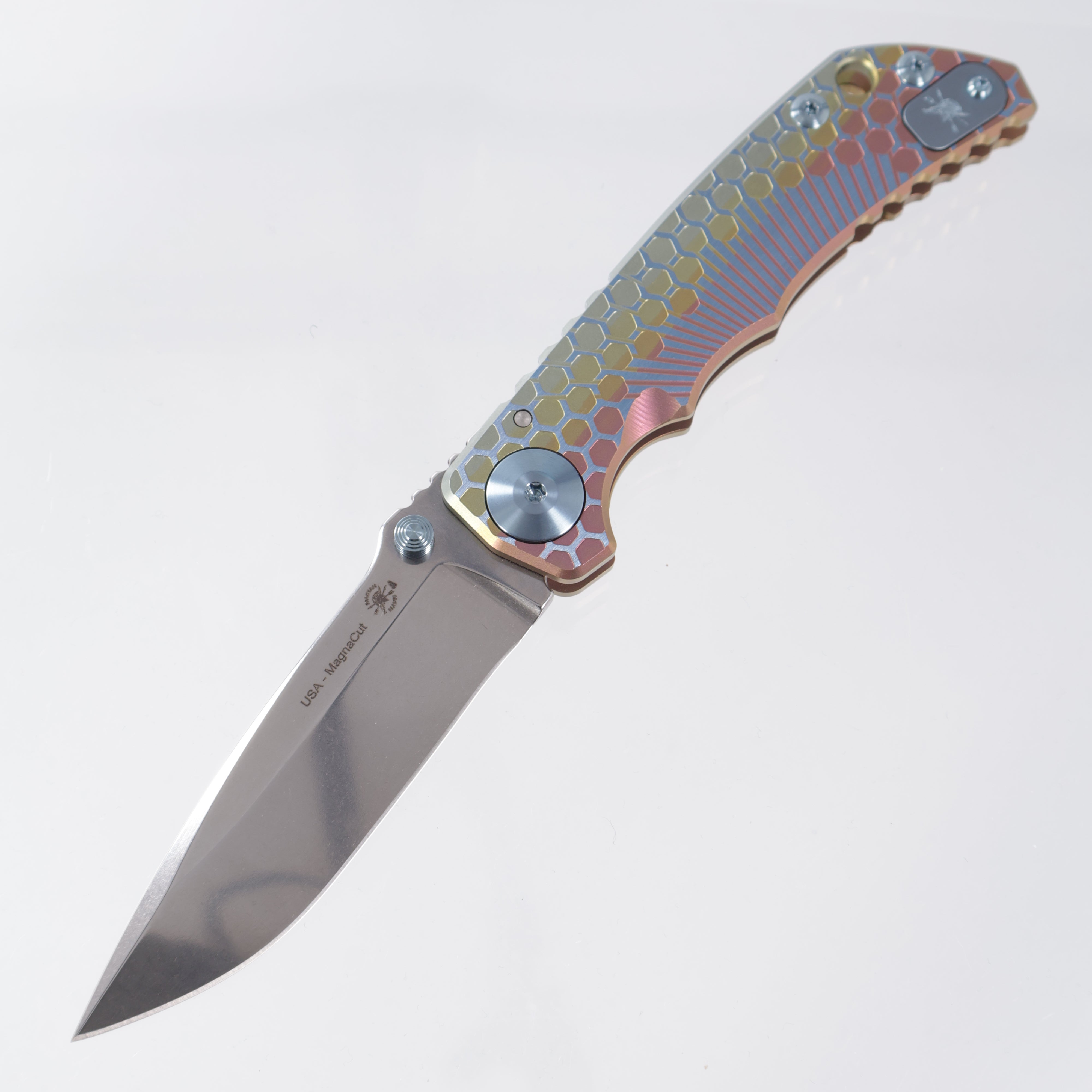 Spartan Blades Spartan-Harsey Folder - Octaburst Edition - Rainbow Ano w/ Blue Hardware - Stonewash Magnacut
