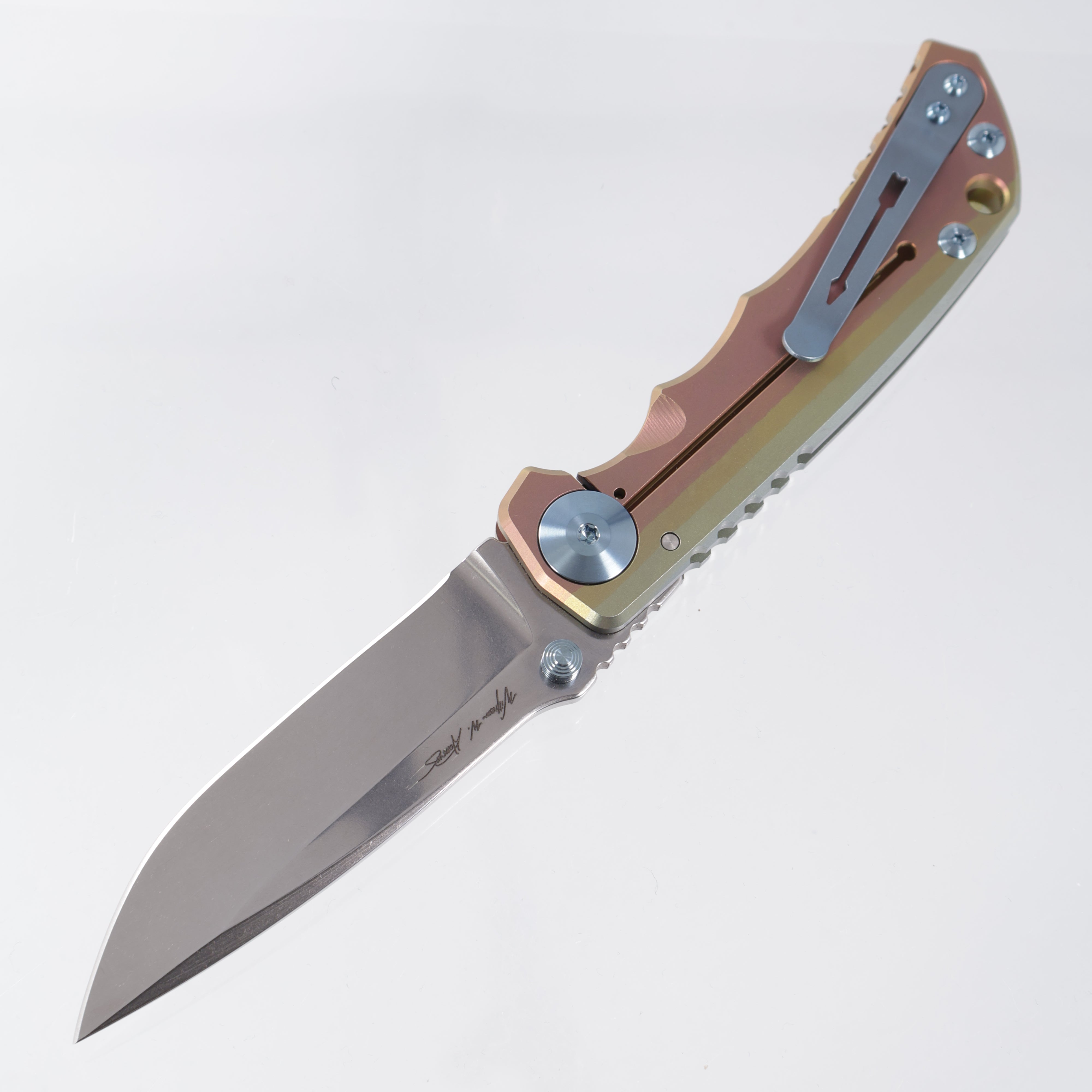 Spartan Blades Spartan-Harsey Folder - Octaburst Edition - Rainbow Ano w/ Blue Hardware - Stonewash Magnacut