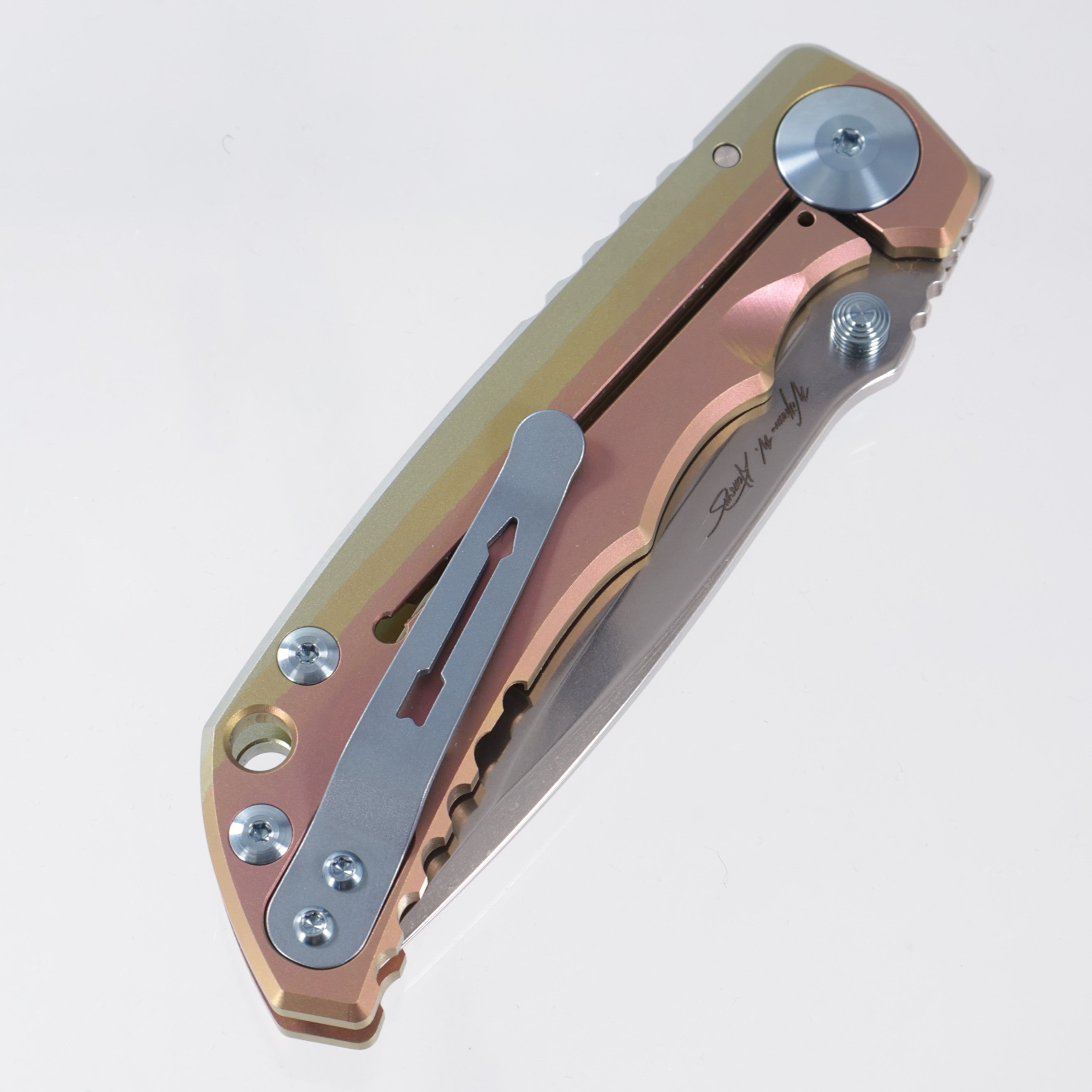 Spartan Blades Spartan-Harsey Folder - Octaburst Edition - Rainbow Ano w/ Blue Hardware - Stonewash Magnacut