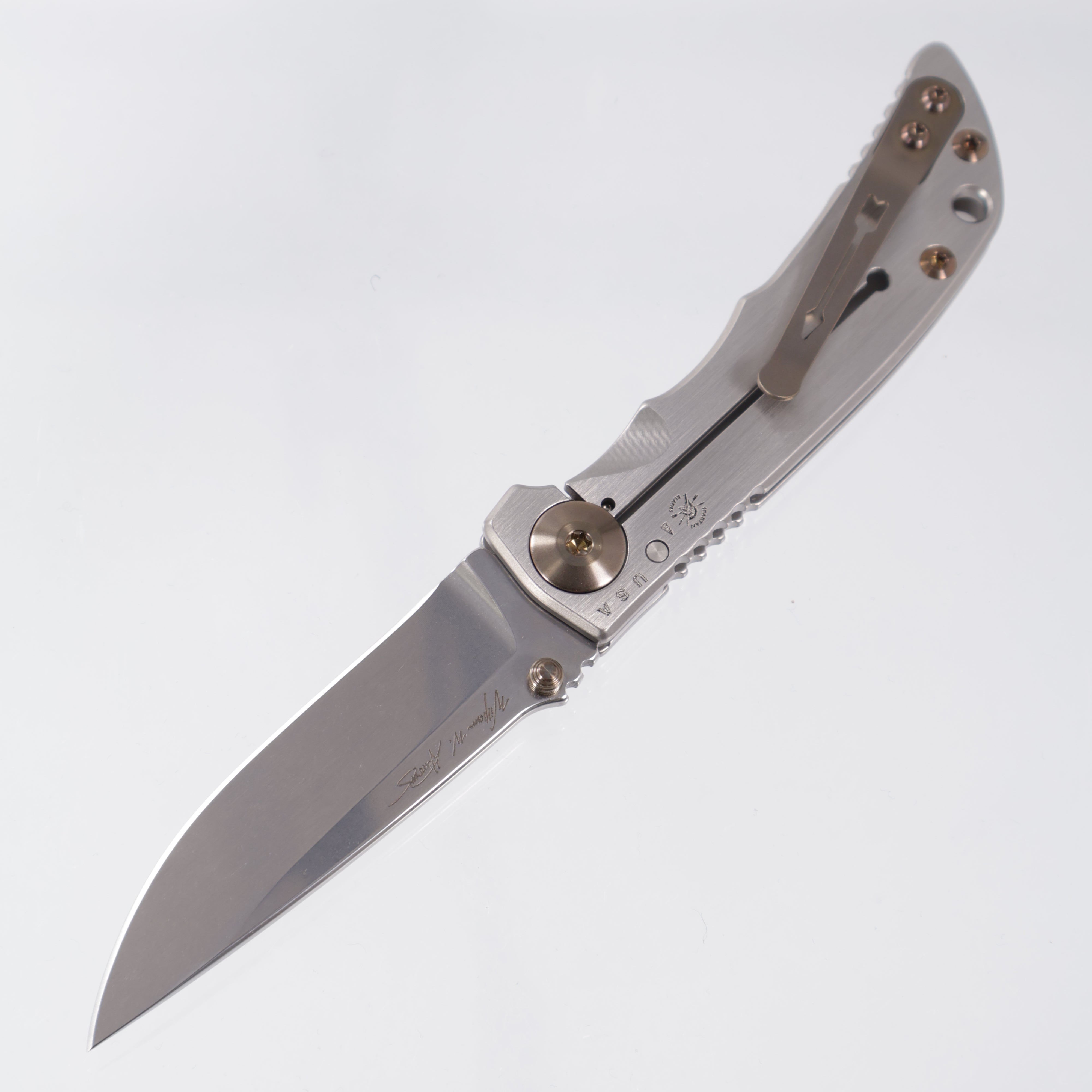 Spartan Blades Spartan-Harsey Folder 3.25" - Fir Trees Edition - Satin Handle w/ Bronze Hardware - Stonewash Magnacut