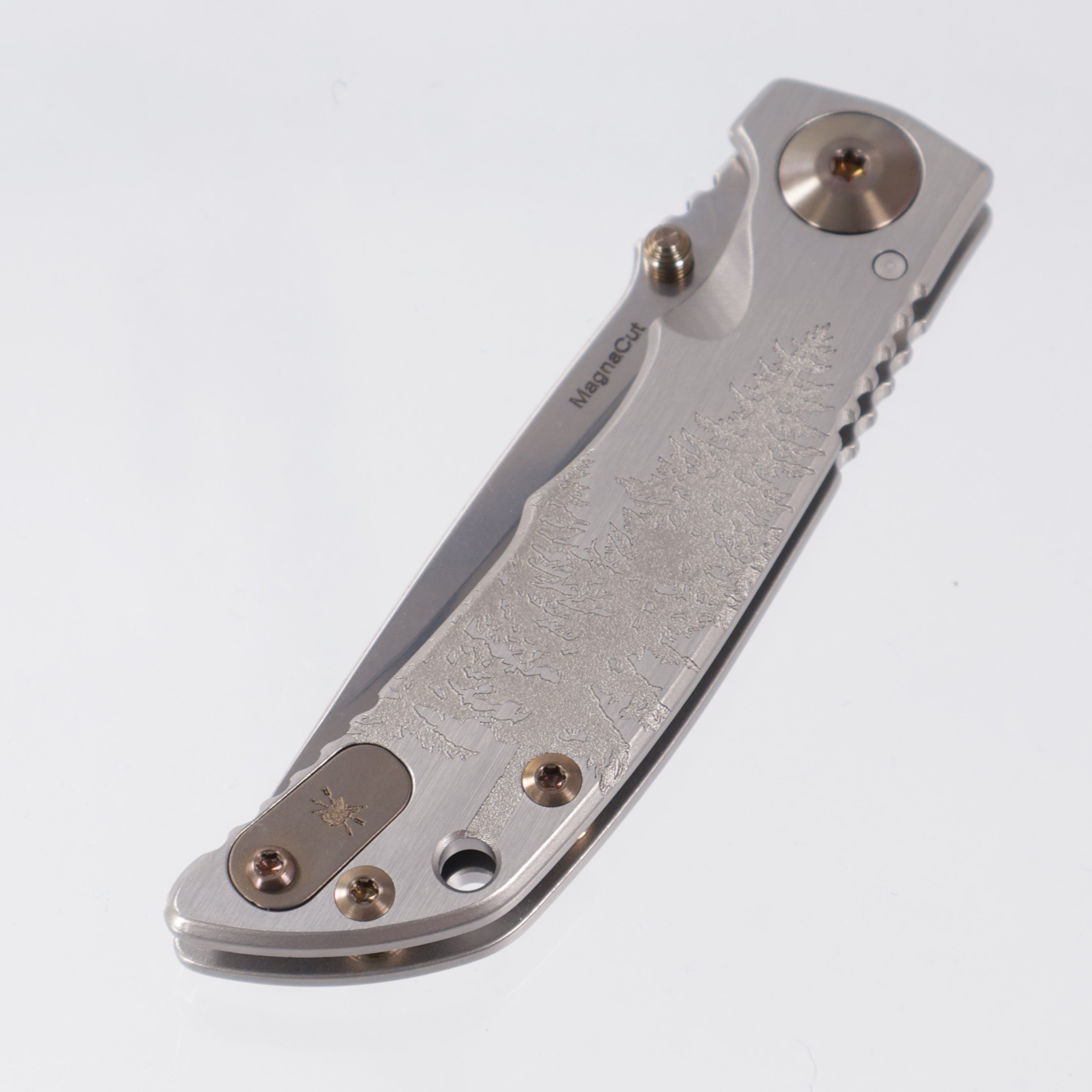 Spartan Blades Spartan-Harsey Folder 3.25" - Fir Trees Edition - Satin Handle w/ Bronze Hardware - Stonewash Magnacut