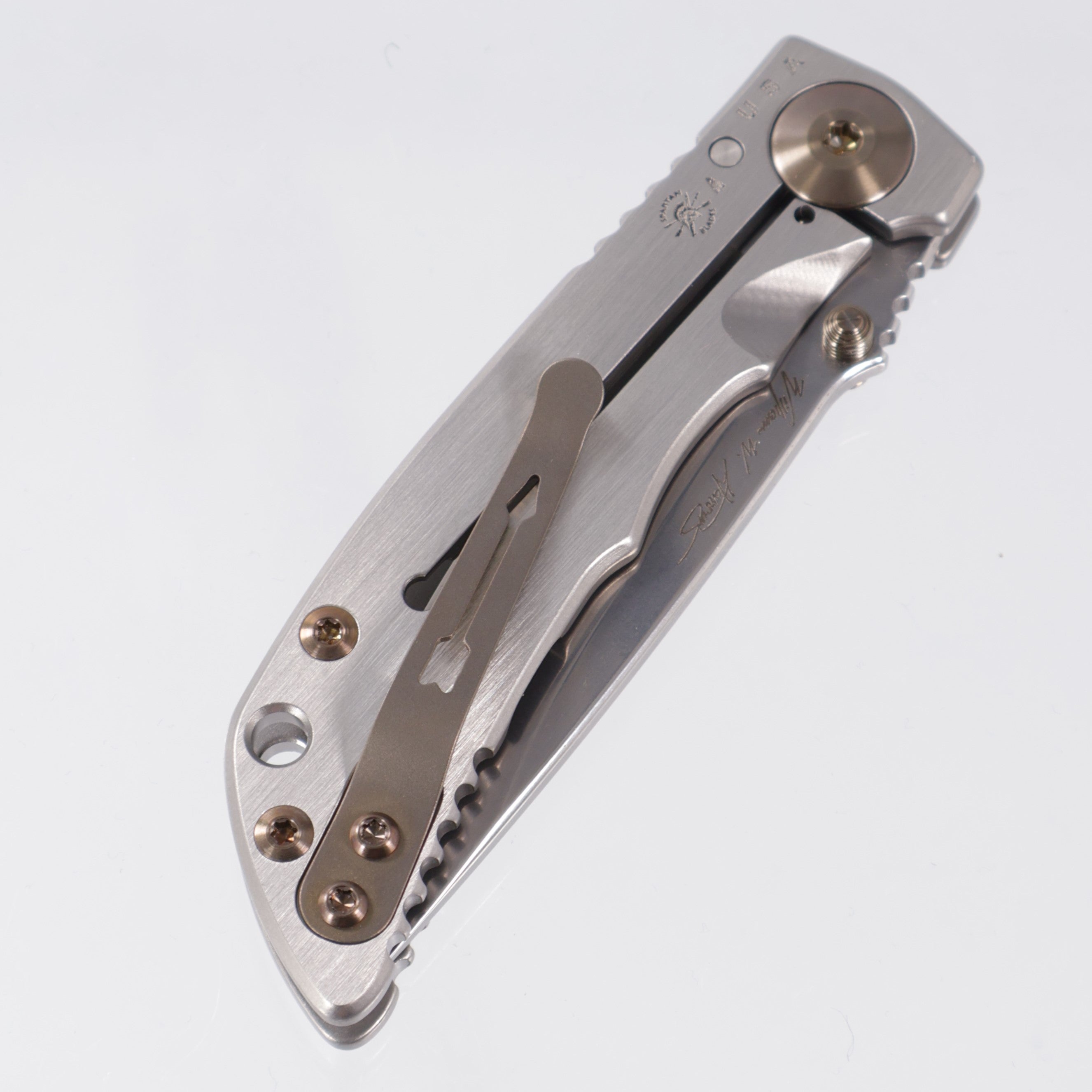 Spartan Blades Spartan-Harsey Folder 3.25" - Fir Trees Edition - Satin Handle w/ Bronze Hardware - Stonewash Magnacut