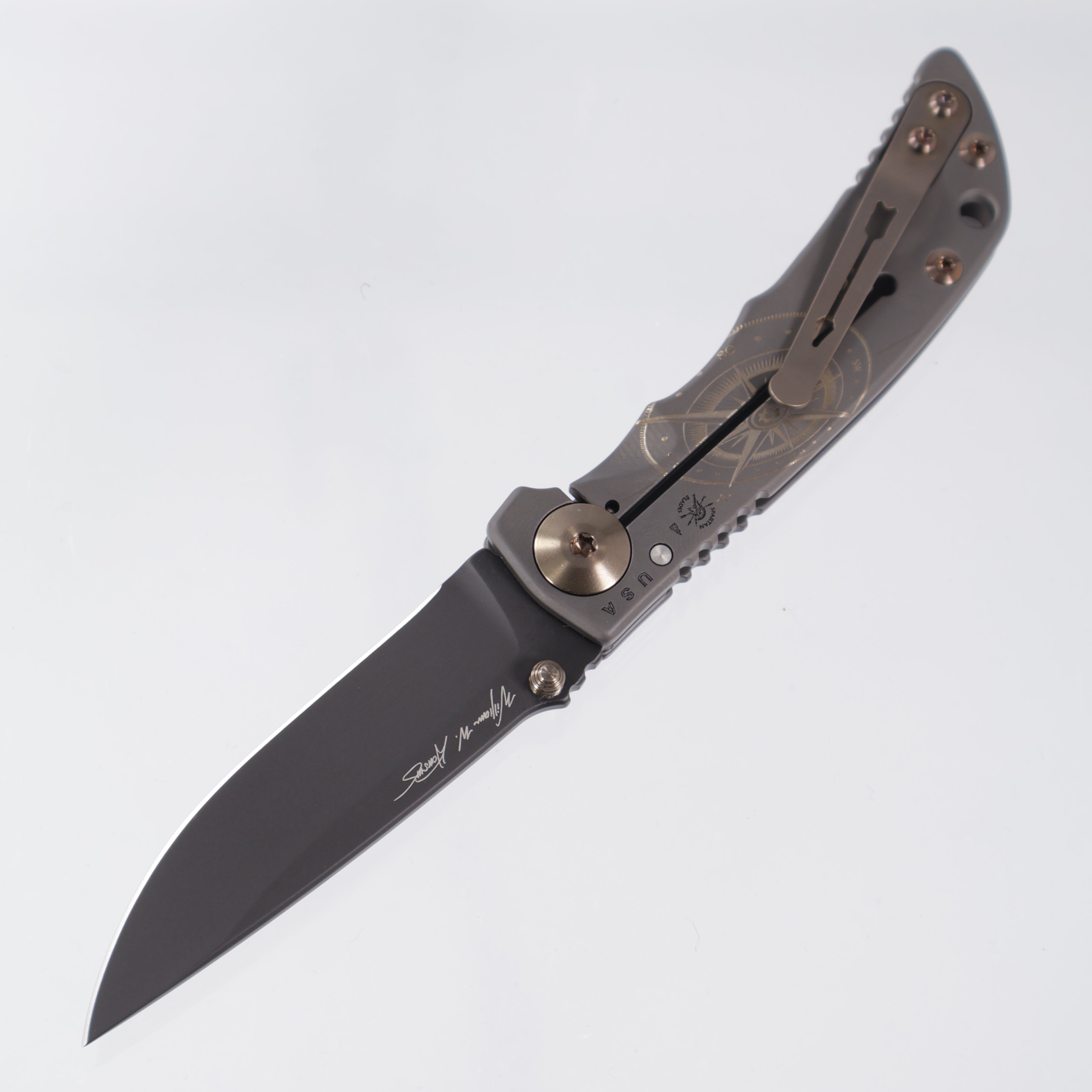 Spartan Blades Spartan-Harsey Folder 3.25" - Golden Compass Edition - Black PVD w/ Gold Ano & Bronze Hardware - Black PVD Magnacut