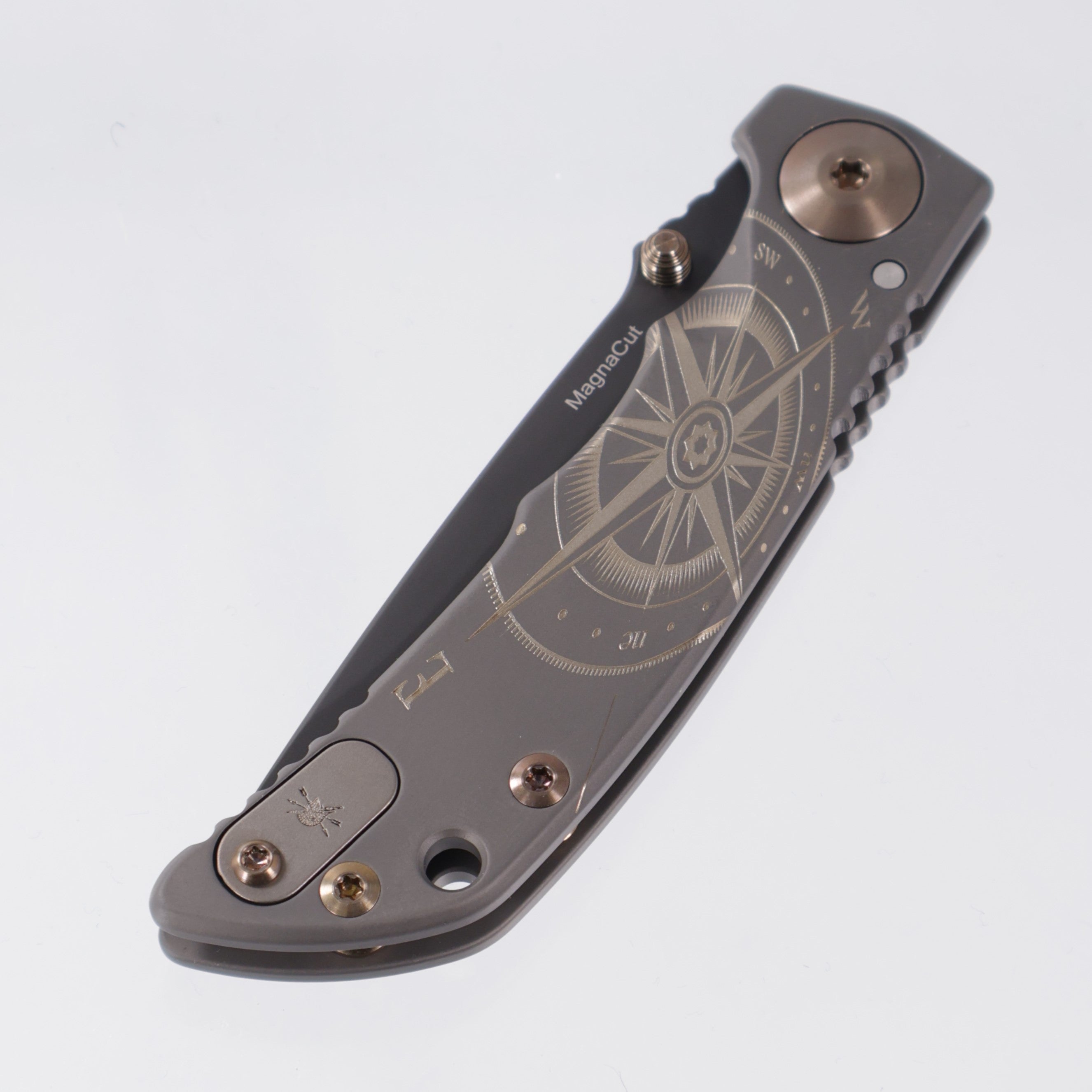Spartan Blades Spartan-Harsey Folder 3.25" - Golden Compass Edition - Black PVD w/ Gold Ano & Bronze Hardware - Black PVD Magnacut