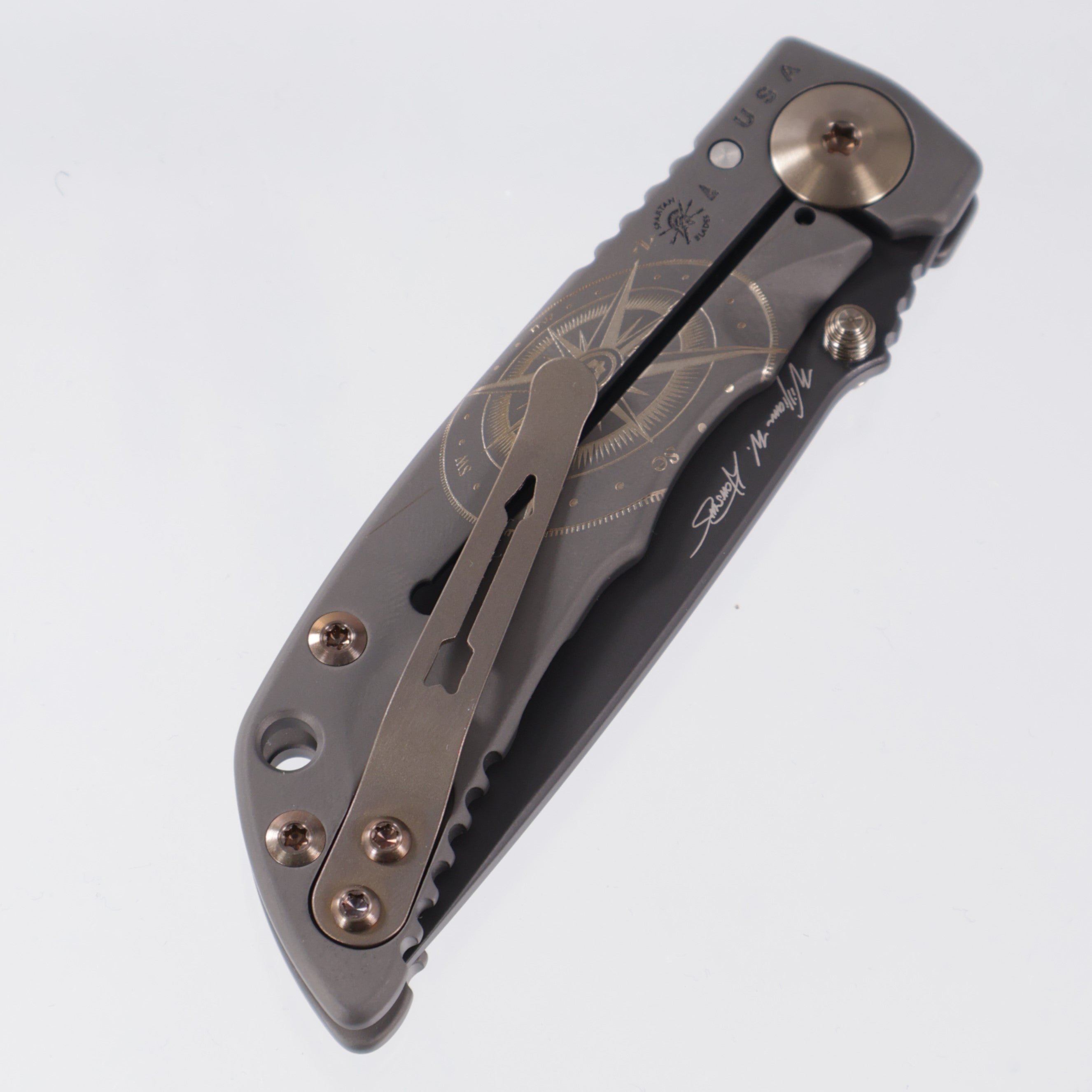 Spartan Blades Spartan-Harsey Folder 3.25" - Golden Compass Edition - Black PVD w/ Gold Ano & Bronze Hardware - Black PVD Magnacut