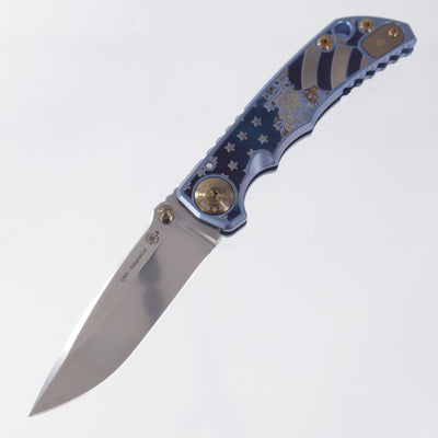 Spartan Blades Spartan-Harsey Folder - Uncle Sam Edition - Blue Ano w/ Bronze Hardware - Stonewash Magnacut