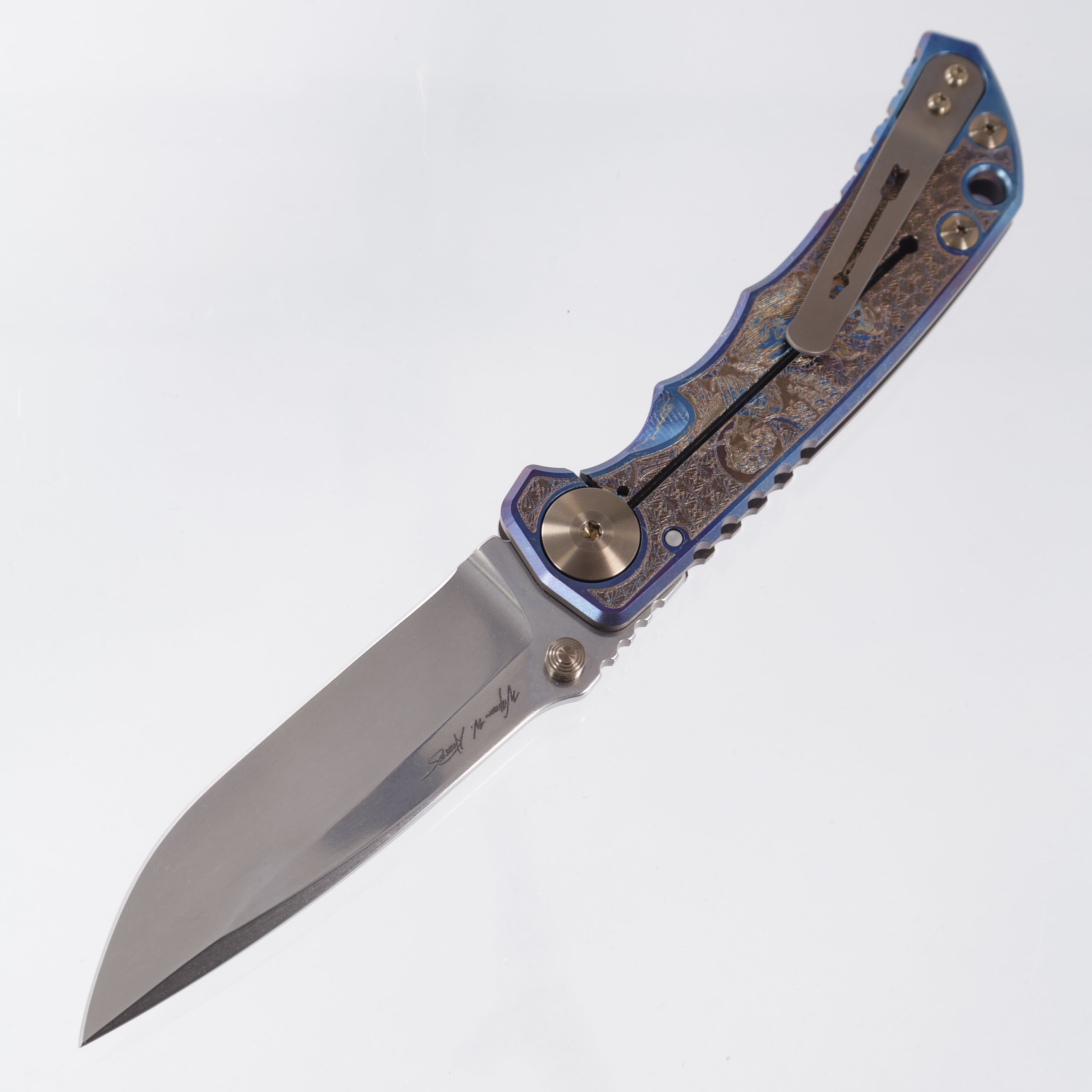 Spartan Blades Spartan-Harsey Folder - Angel Edition - Stormwatch Finish w/ Bronze Hardware - Stonewash Magnacut