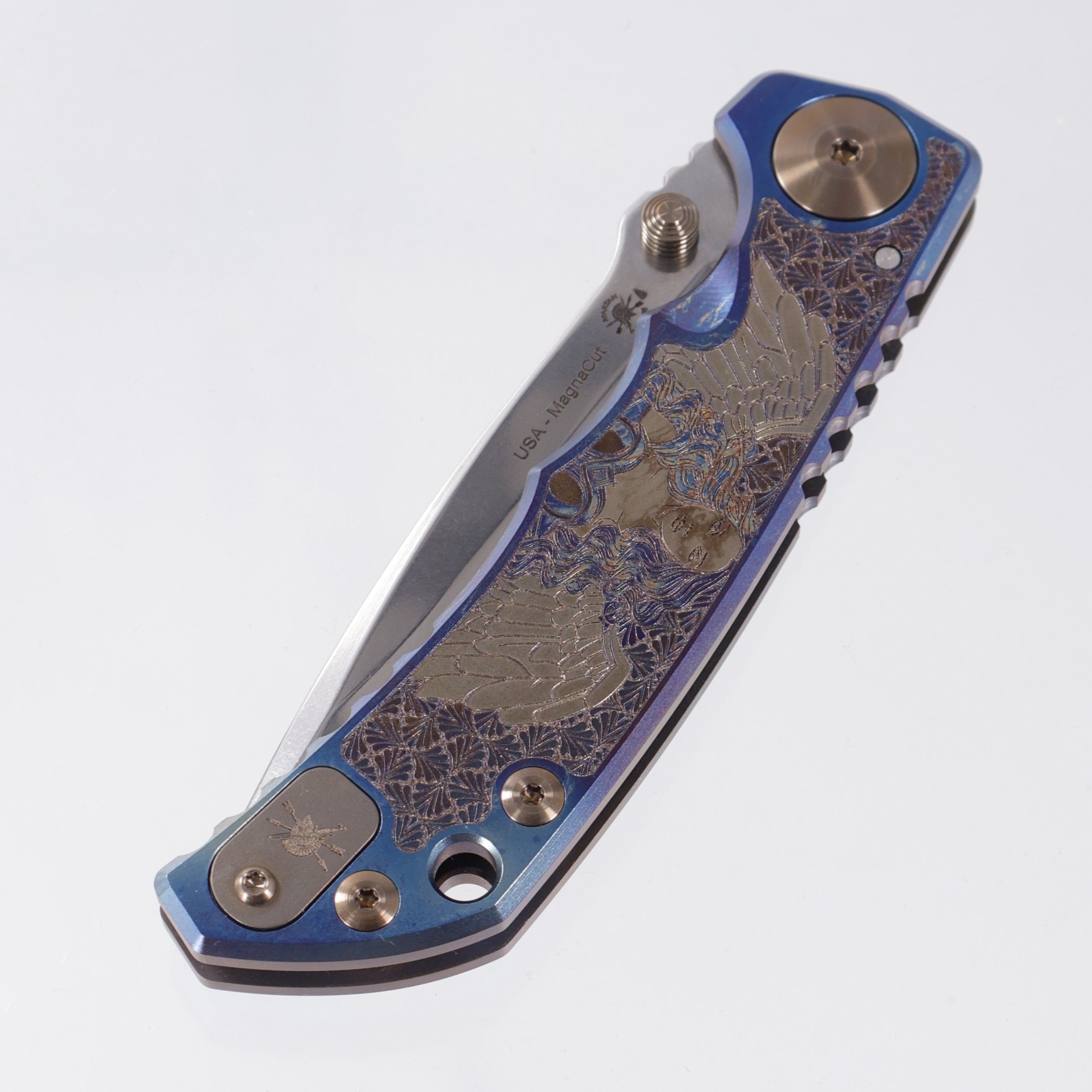 Spartan Blades Spartan-Harsey Folder - Angel Edition - Stormwatch Finish w/ Bronze Hardware - Stonewash Magnacut