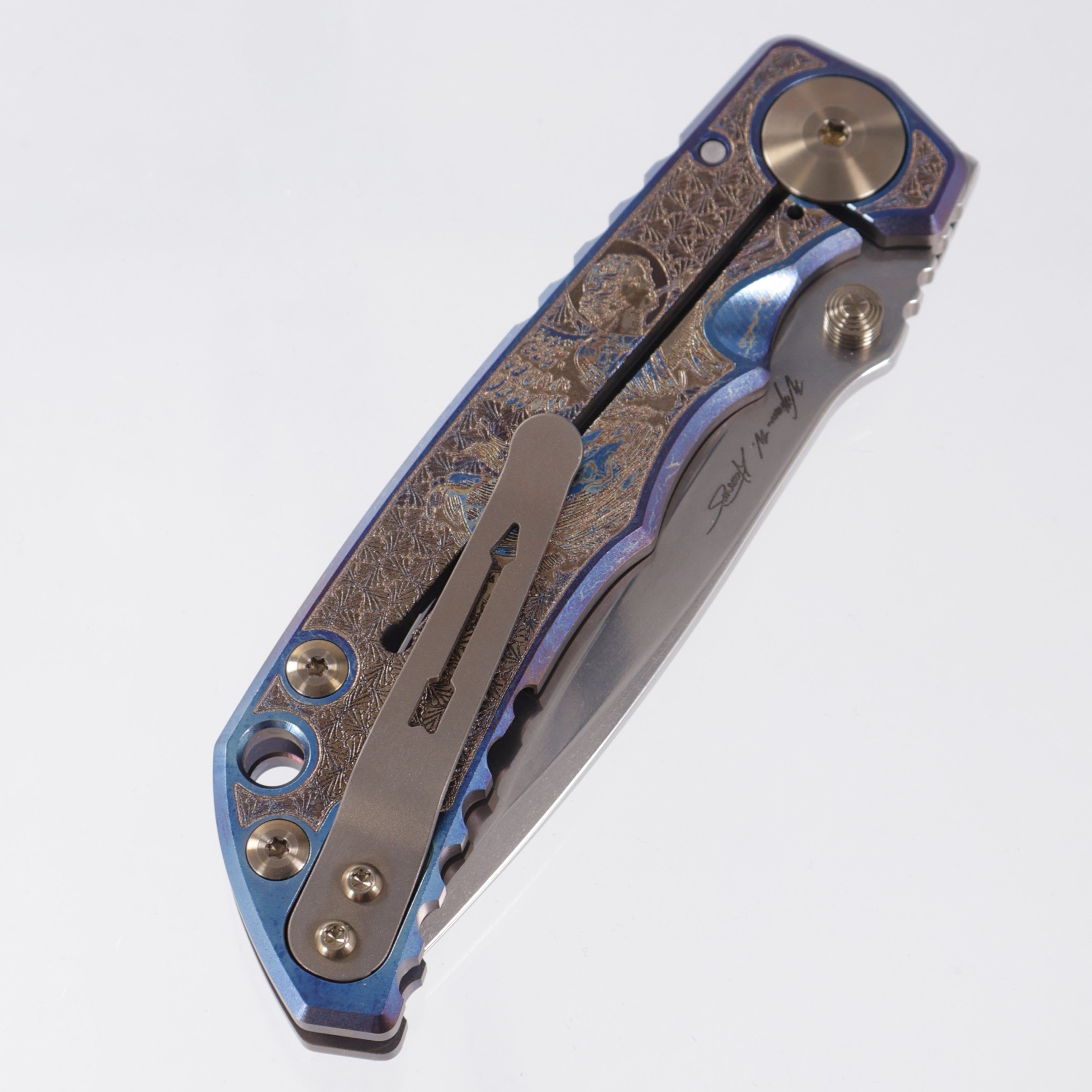 Spartan Blades Spartan-Harsey Folder - Angel Edition - Stormwatch Finish w/ Bronze Hardware - Stonewash Magnacut