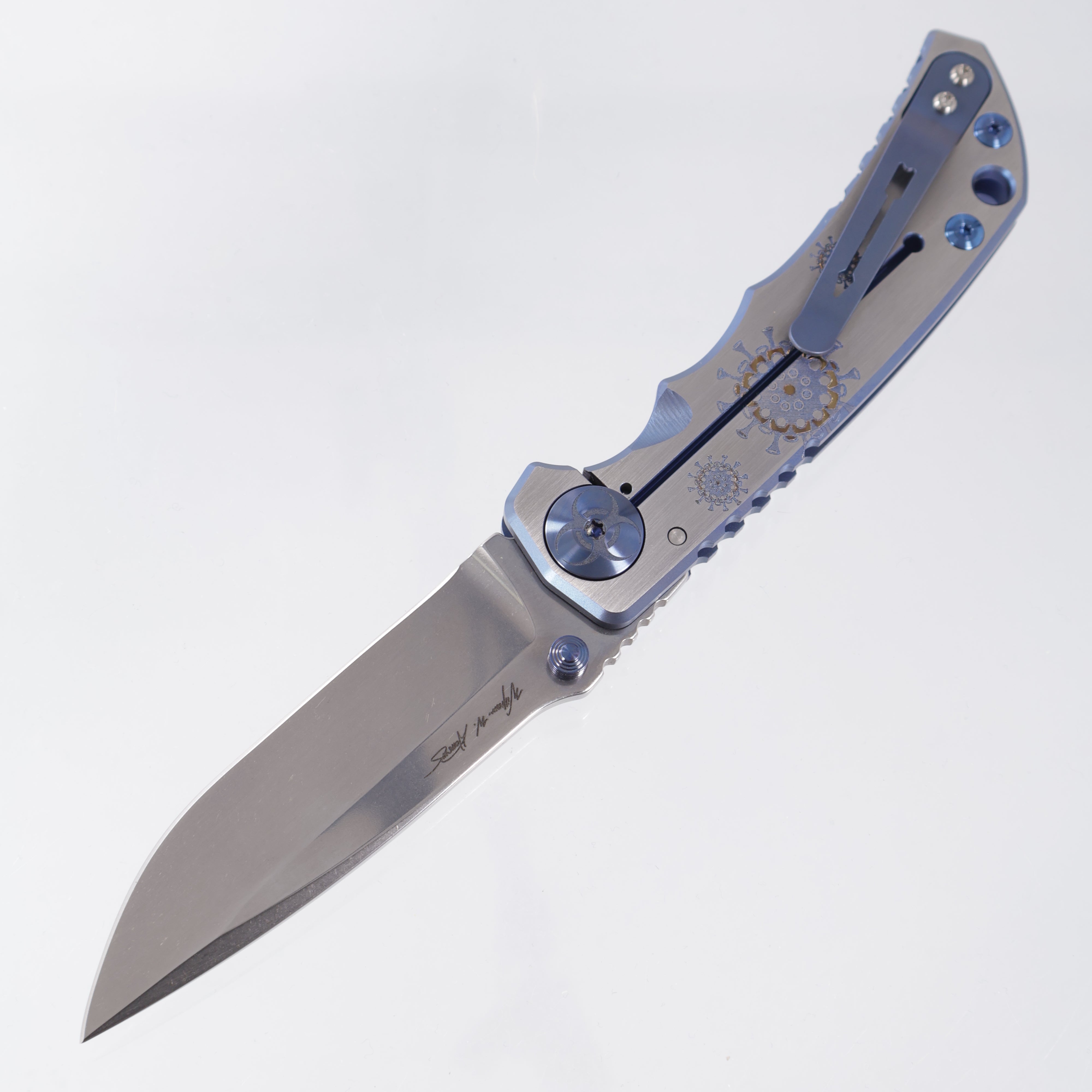 Spartan Blades Spartan-Harsey Folder - Plague Doctor Edition - Rubbed Satin w/ Blue Ano & Blue Hardware - Stonewash Magnacut