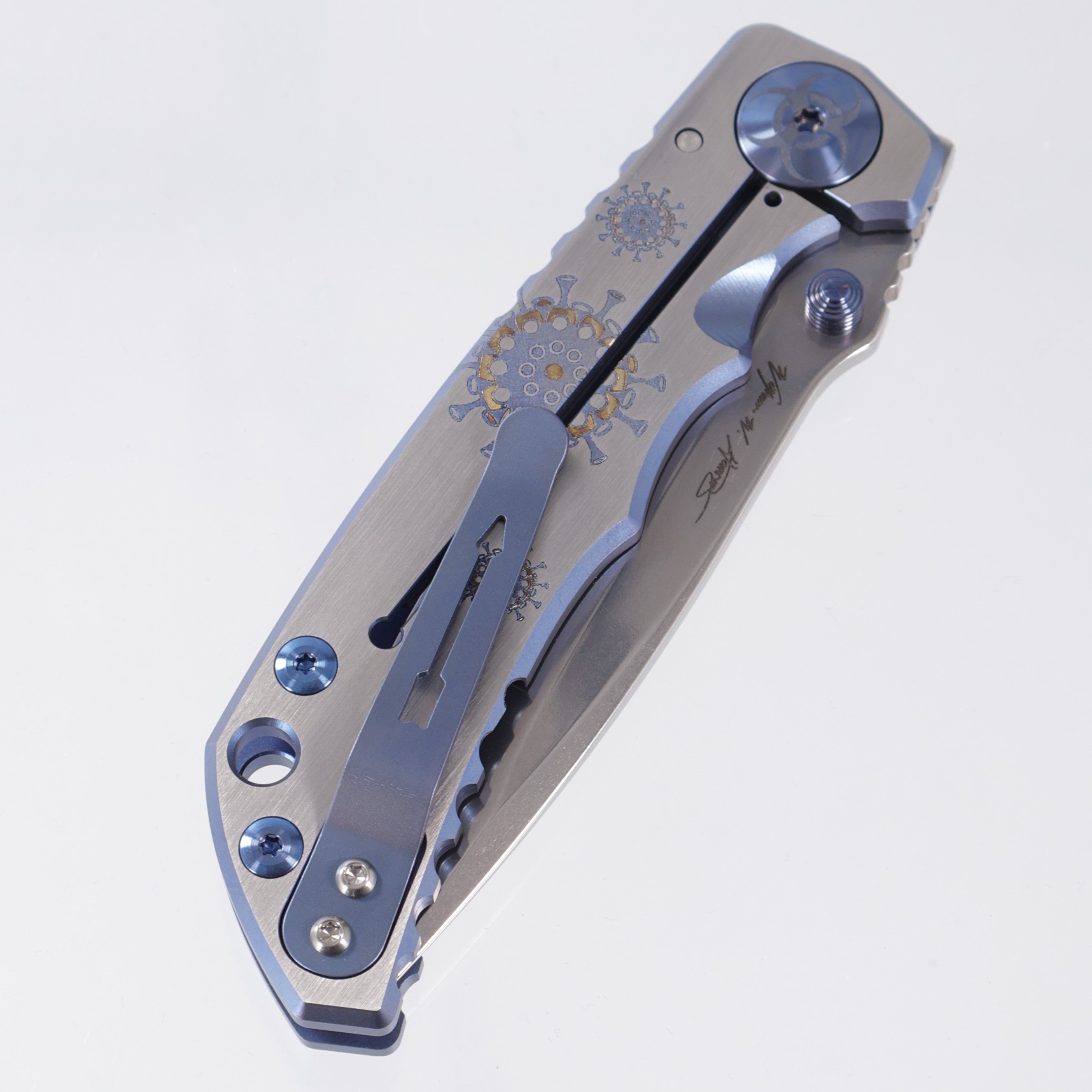 Spartan Blades Spartan-Harsey Folder - Plague Doctor Edition - Rubbed Satin w/ Blue Ano & Blue Hardware - Stonewash Magnacut