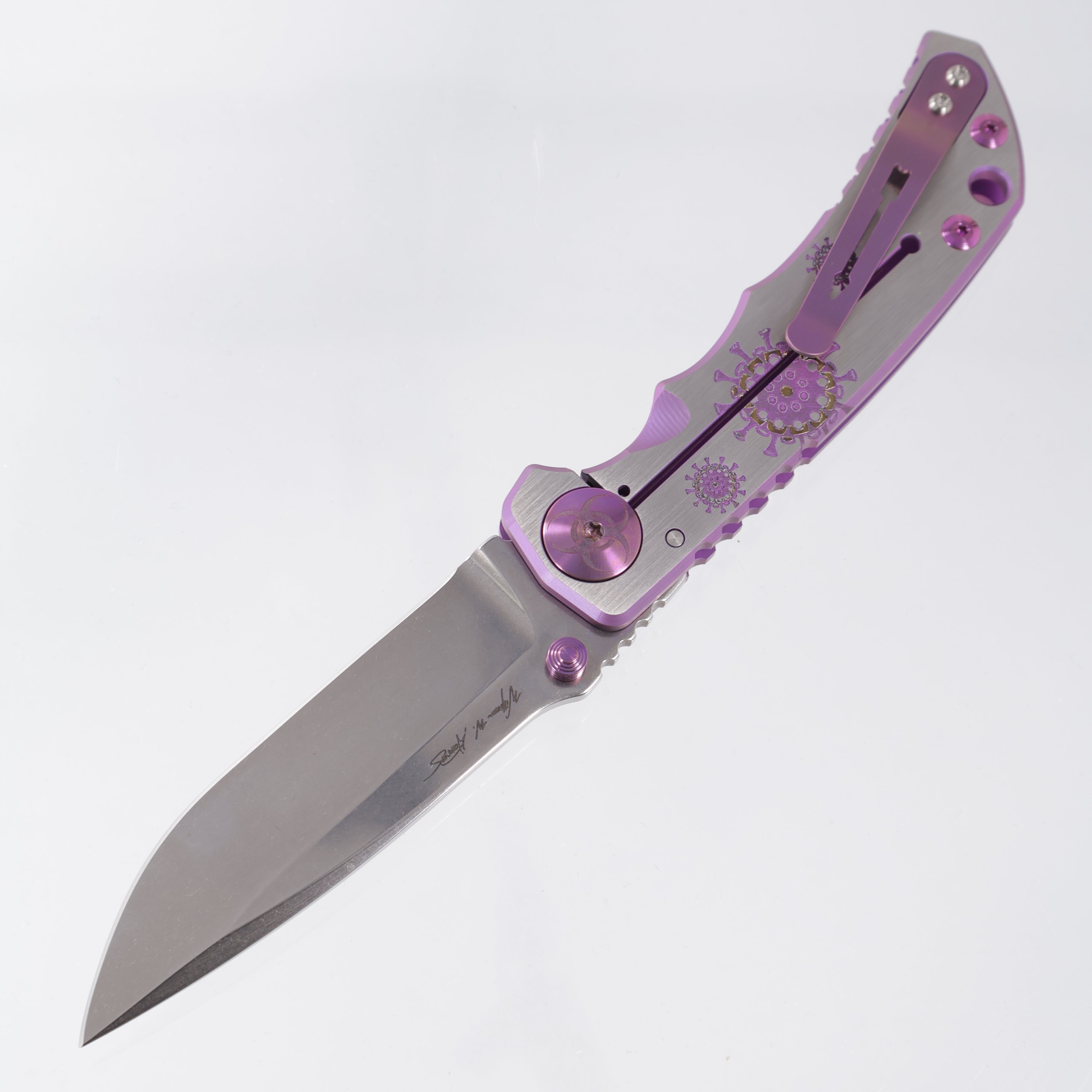 Spartan Blades Spartan-Harsey Folder - Plague Doctor Edition - Rubbed Satin w/ Purple Ano & Blue Hardware - Stonewash Magnacut
