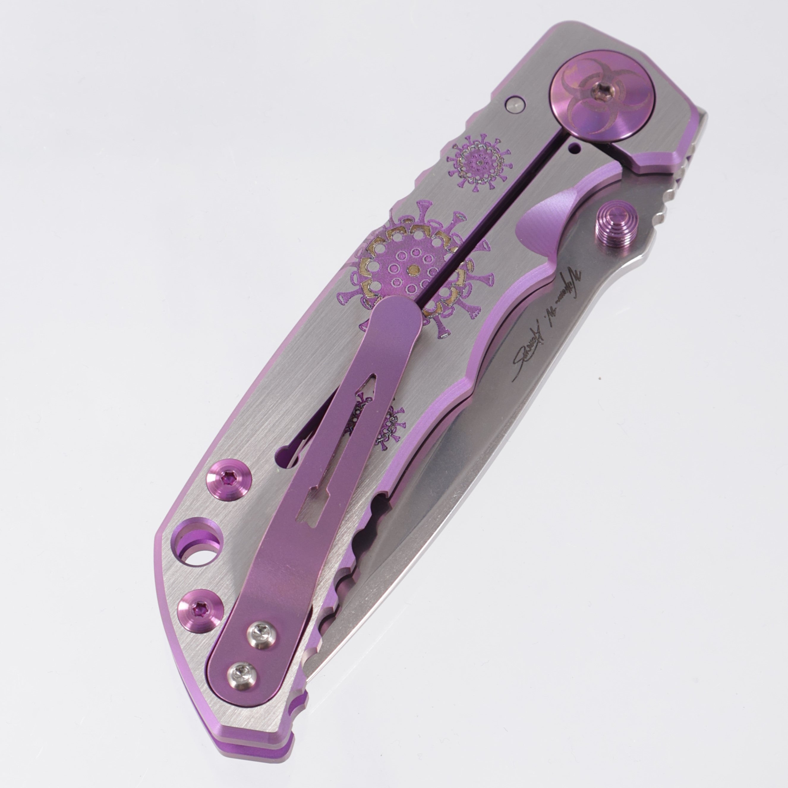 Spartan Blades Spartan-Harsey Folder - Plague Doctor Edition - Rubbed Satin w/ Purple Ano & Blue Hardware - Stonewash Magnacut