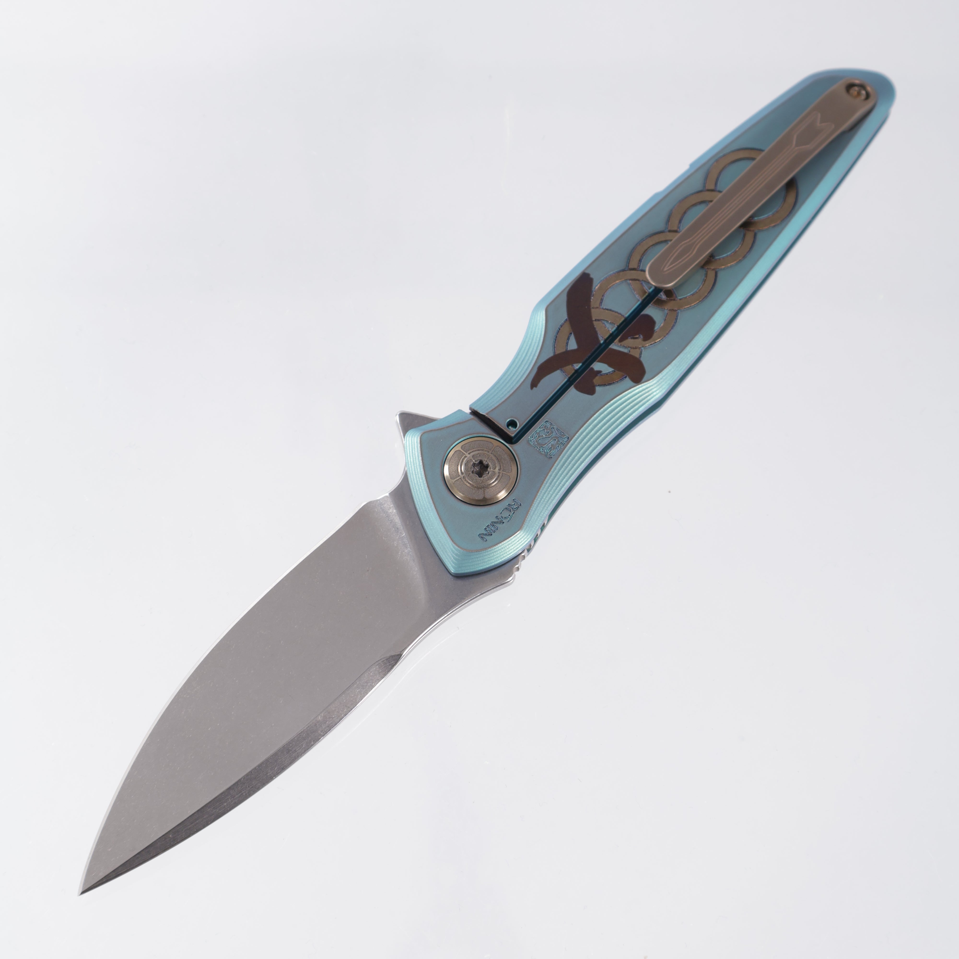 Spartan Blades Pandia Flipper - Ronin Five Rings - Fire Edition - Green/Bronze Ano w/ Bronze Hardware - Stonewash Magnacut