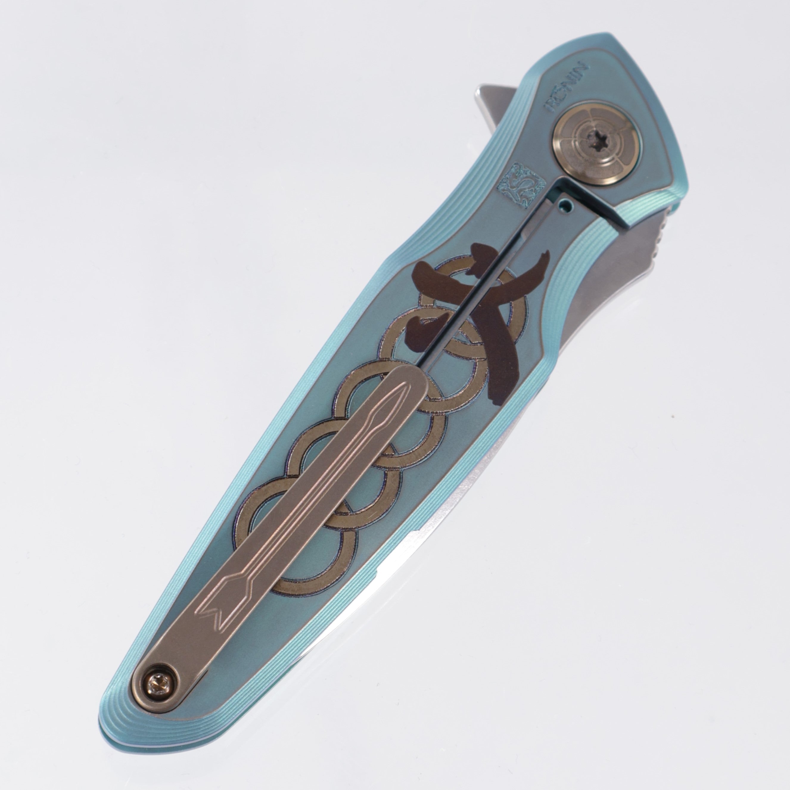 Spartan Blades Pandia Flipper - Ronin Five Rings - Fire Edition - Green/Bronze Ano w/ Bronze Hardware - Stonewash Magnacut