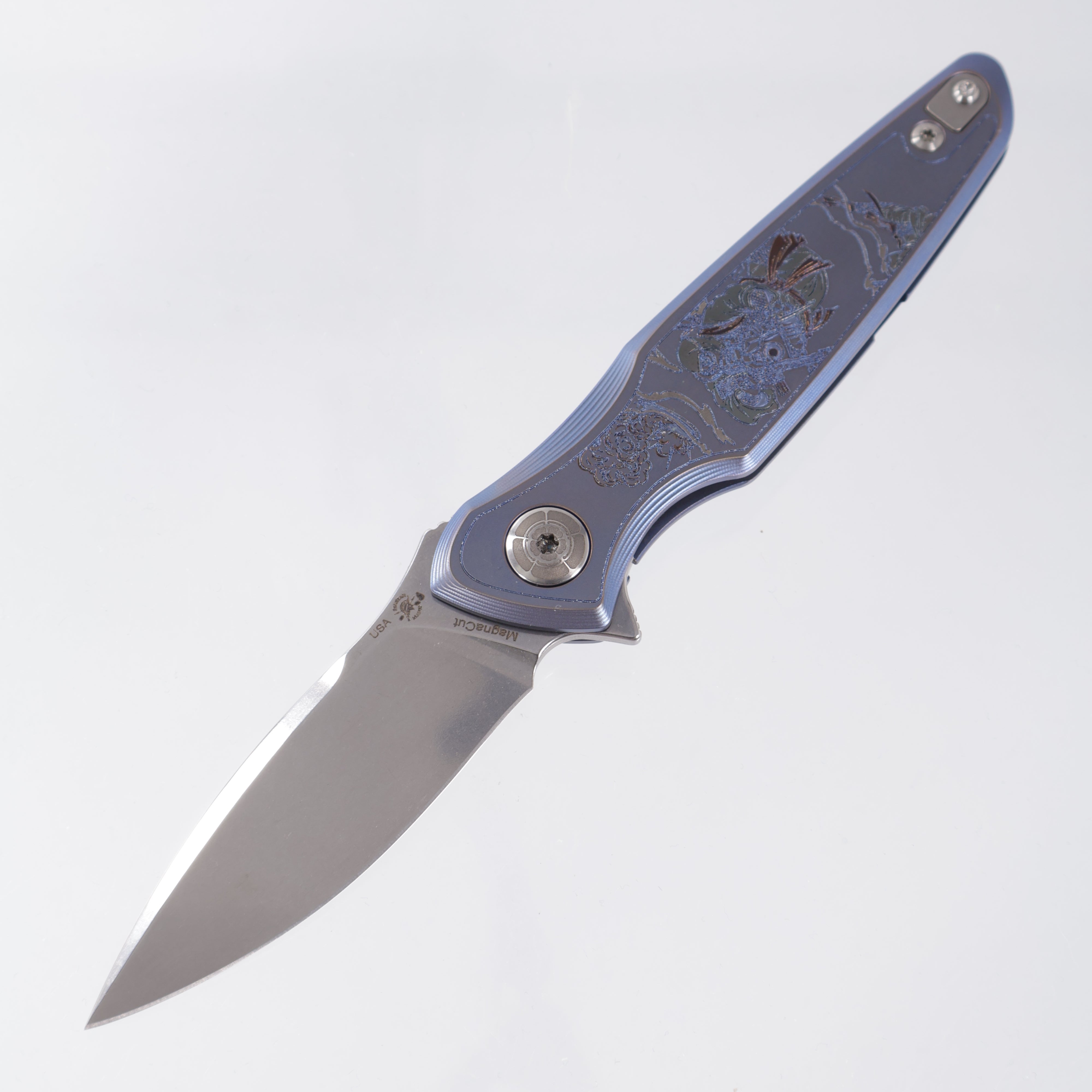 Spartan Blades Pandia Flipper - Ronin Five Rings - Water Edition - Blue/Bronze Ano w/ Silver Hardware - Stonewash Magnacut