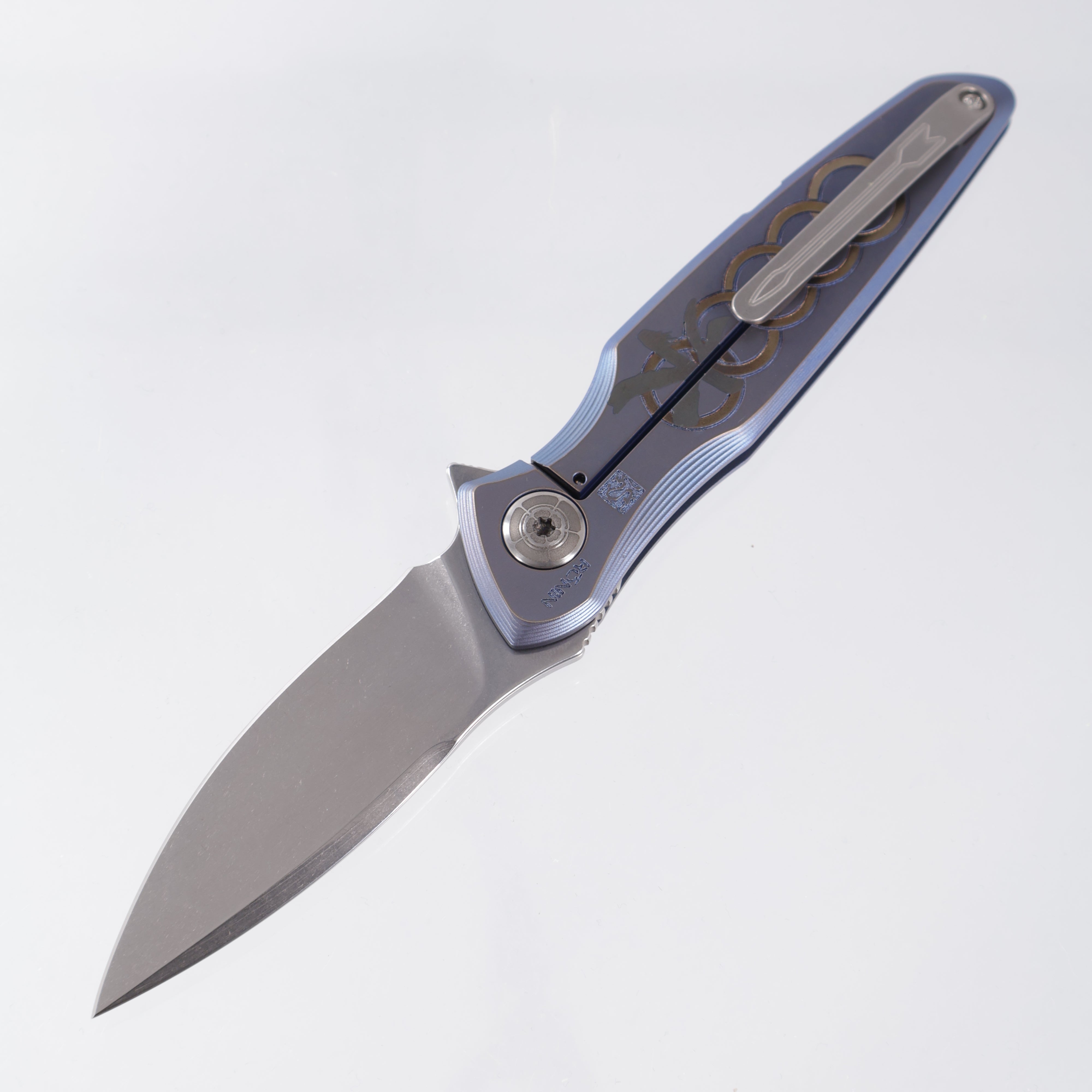Spartan Blades Pandia Flipper - Ronin Five Rings - Water Edition - Blue/Bronze Ano w/ Silver Hardware - Stonewash Magnacut