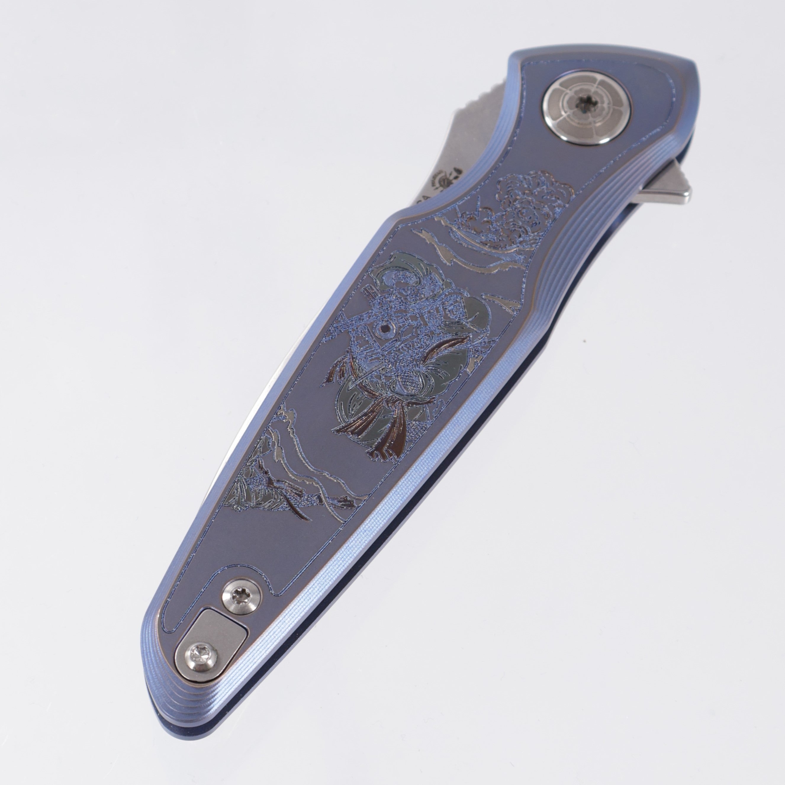 Spartan Blades Pandia Flipper - Ronin Five Rings - Water Edition - Blue/Bronze Ano w/ Silver Hardware - Stonewash Magnacut
