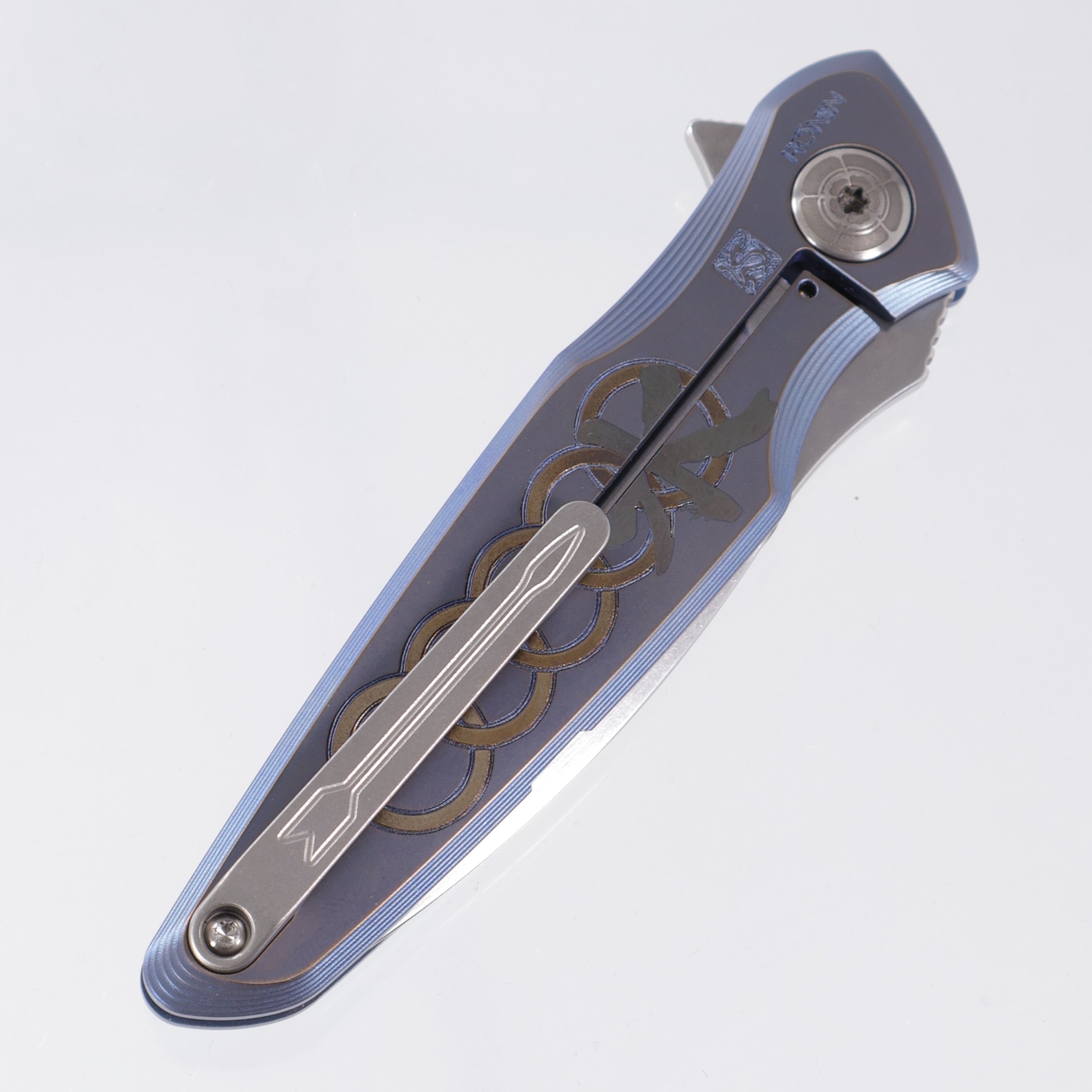 Spartan Blades Pandia Flipper - Ronin Five Rings - Water Edition - Blue/Bronze Ano w/ Silver Hardware - Stonewash Magnacut