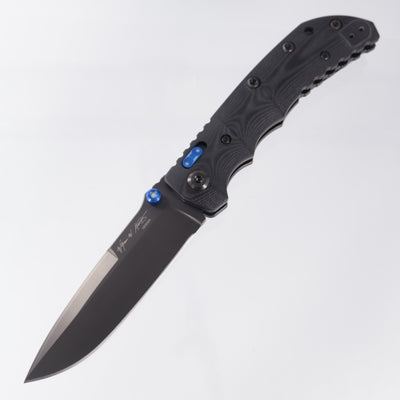 Spartan Blades T4 Folder - Contoured Black G10 w/ Blue Aluminum accents + Super Luminova inserts - Black Elmax