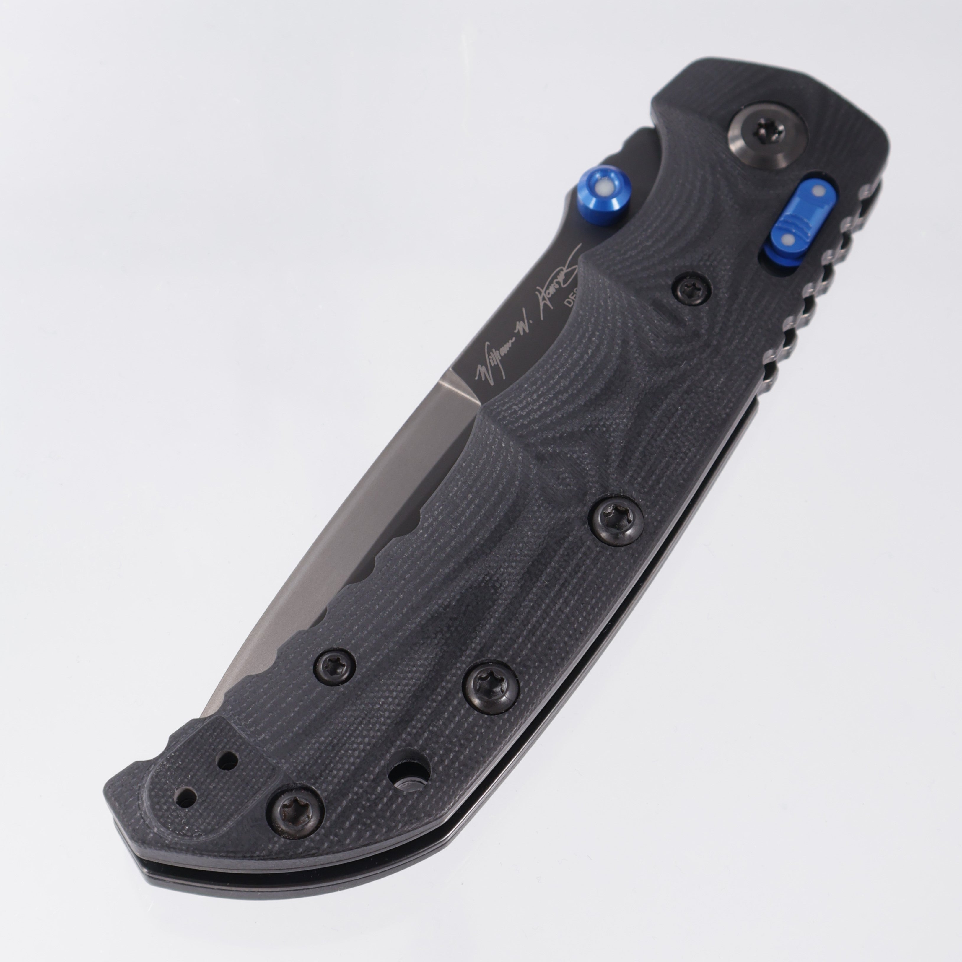 Spartan Blades T4 Folder - Contoured Black G10 w/ Blue Aluminum accents + Super Luminova inserts - Black Elmax