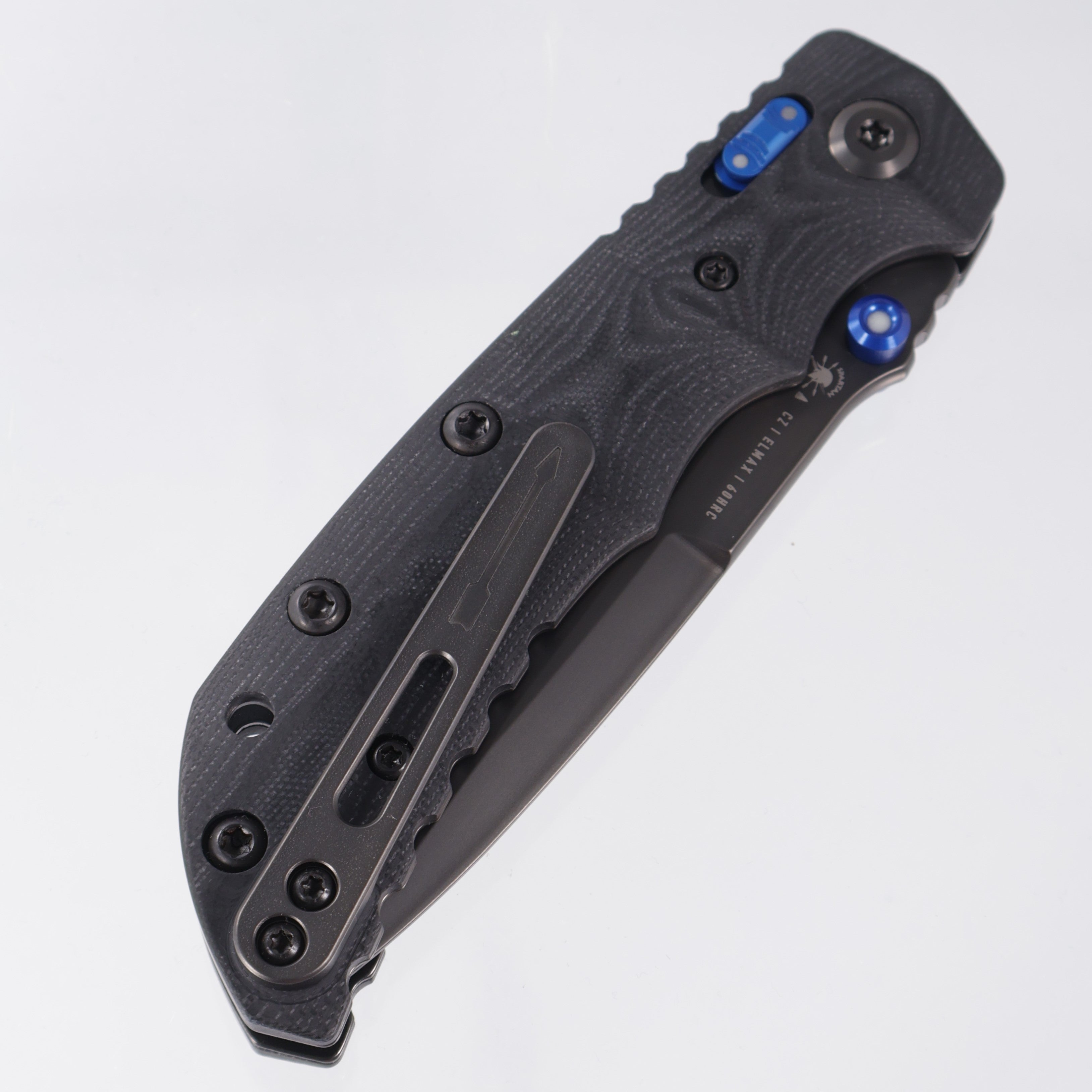 Spartan Blades T4 Folder - Contoured Black G10 w/ Blue Aluminum accents + Super Luminova inserts - Black Elmax