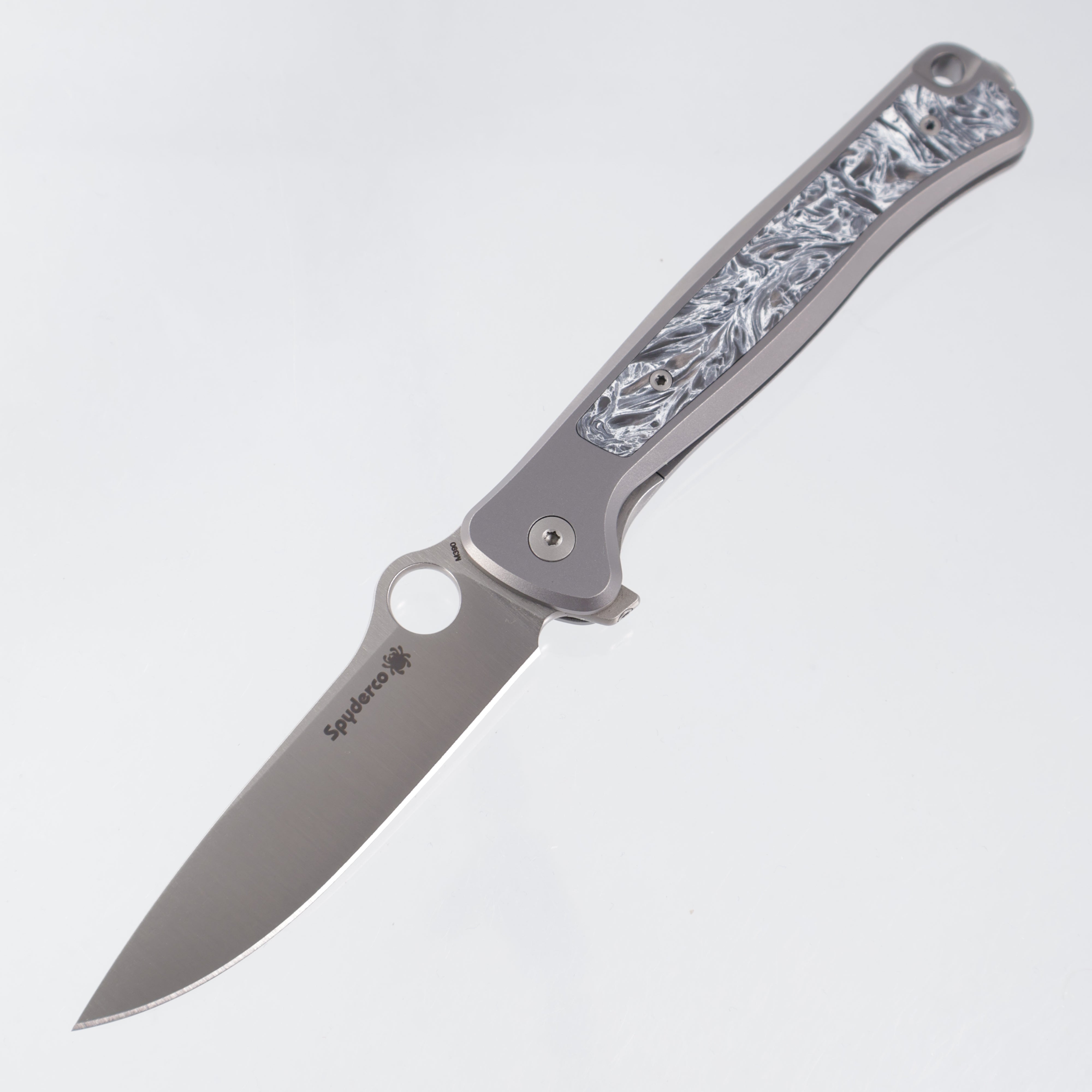 Spyderco Slym Integral - PVD Gray Titanium w/ Polar White Dark Matter Fat Carbon Inlays - Satin M390 - C271TIP