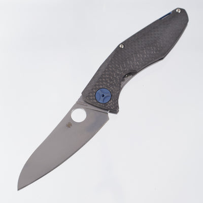 Spyderco Drunken - Carbon Fiber Scale w/ Titanium Lockside & Blue Ti Hardware - Stonewash S90V - C235CFTIP