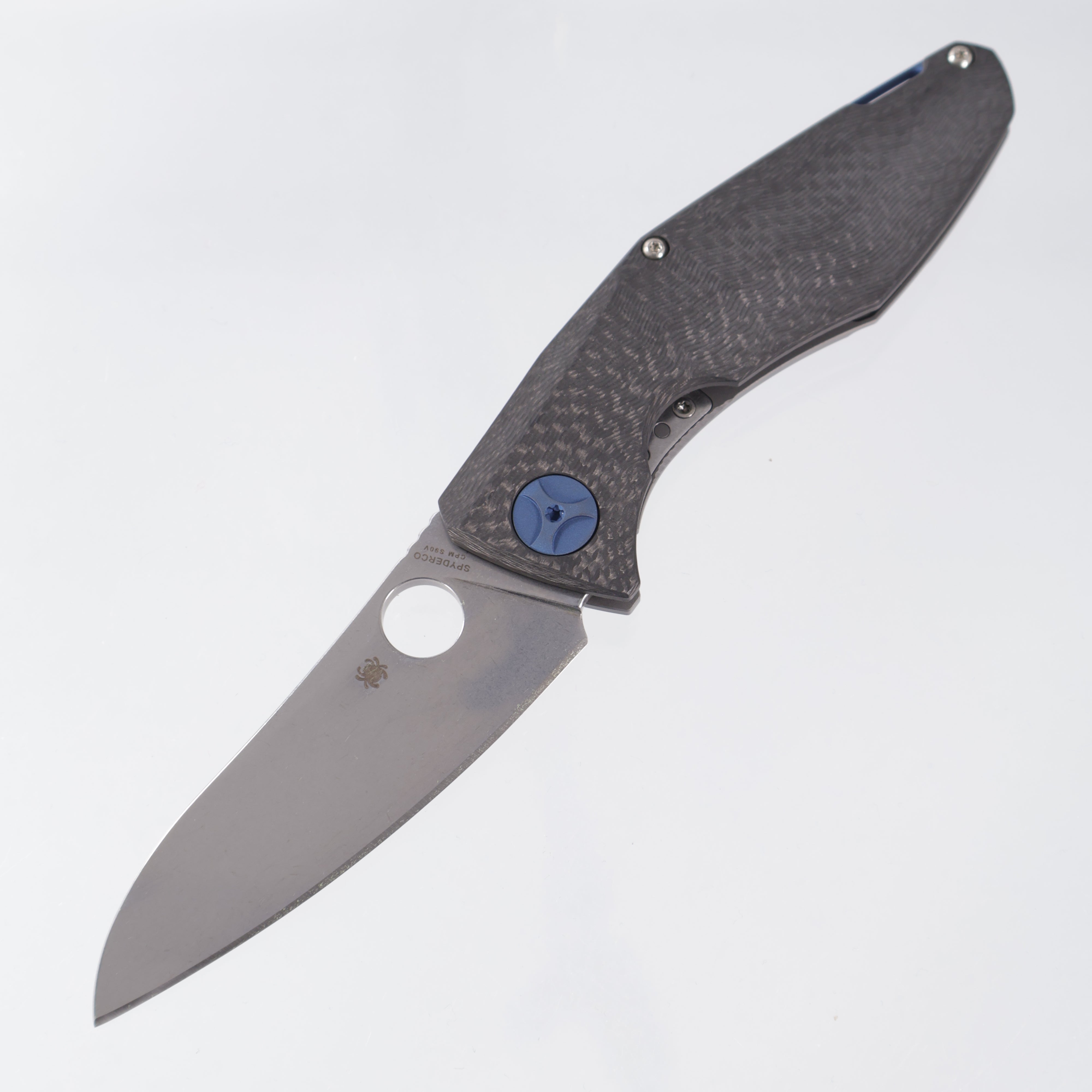 Spyderco Drunken - Carbon Fiber Scale w/ Titanium Lockside & Blue Ti Hardware - Stonewash S90V - C235CFTIP