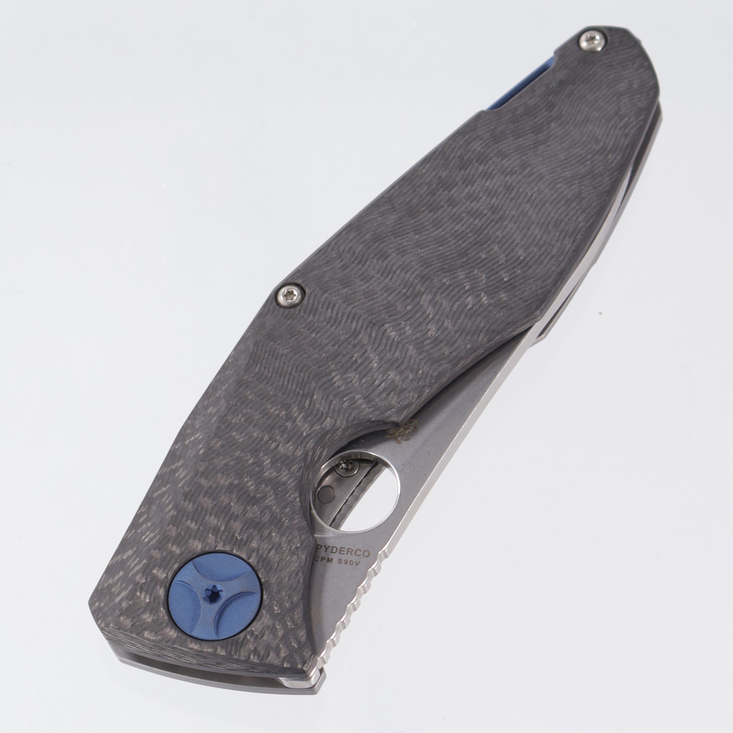 Spyderco Drunken - Carbon Fiber Scale w/ Titanium Lockside & Blue Ti Hardware - Stonewash S90V - C235CFTIP