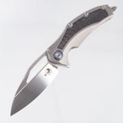 Microtech x Rike Matrix - Titanium Handle w Carbon Fiber Inays & Blue Ti Pivot Collars - Hand Rubbed Satin M390 -165C-4 CFITI