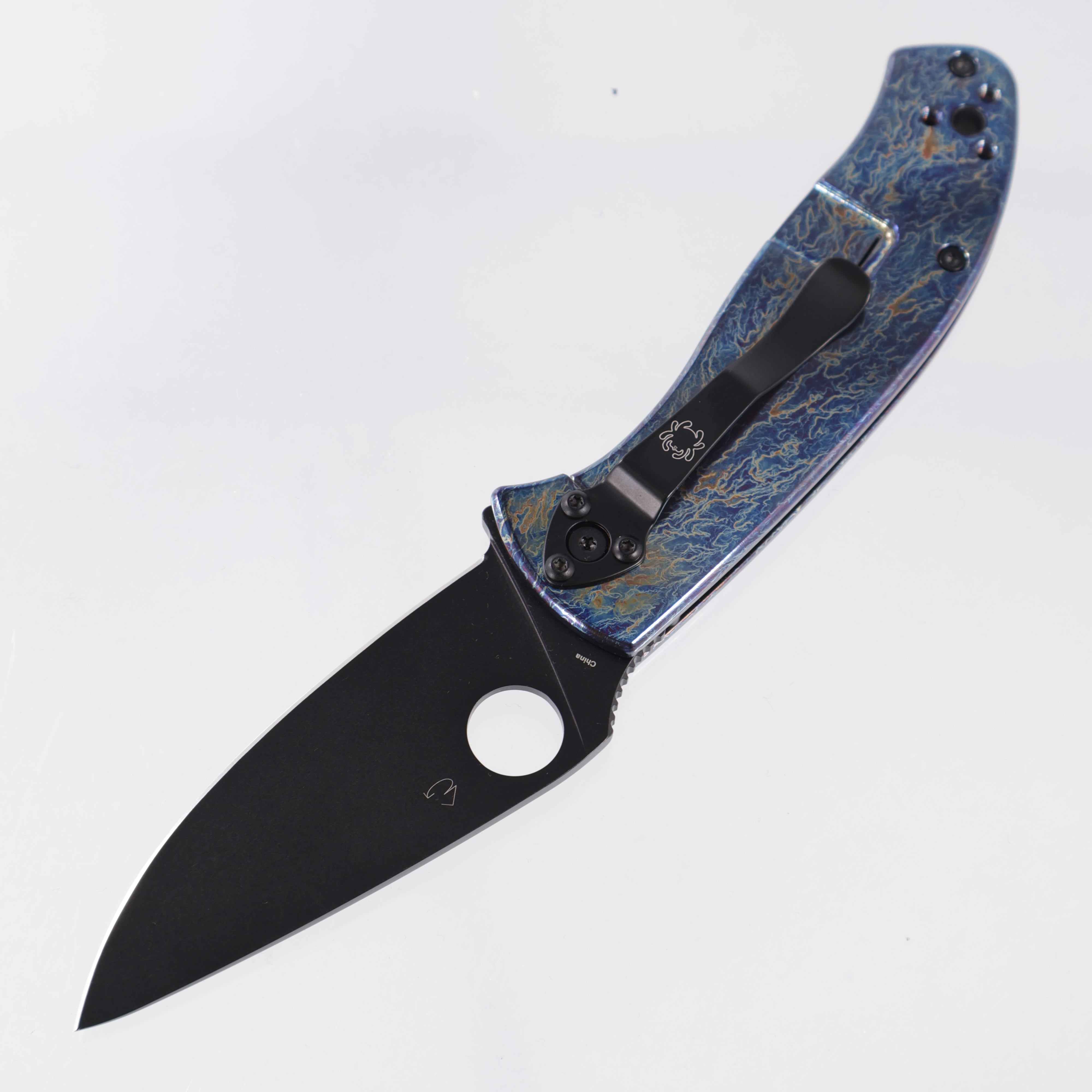 Spyderco Tenacious Frame Lock - Disarray Finish Titanium - Black Oxide D2 - C122TIBLBKD2P